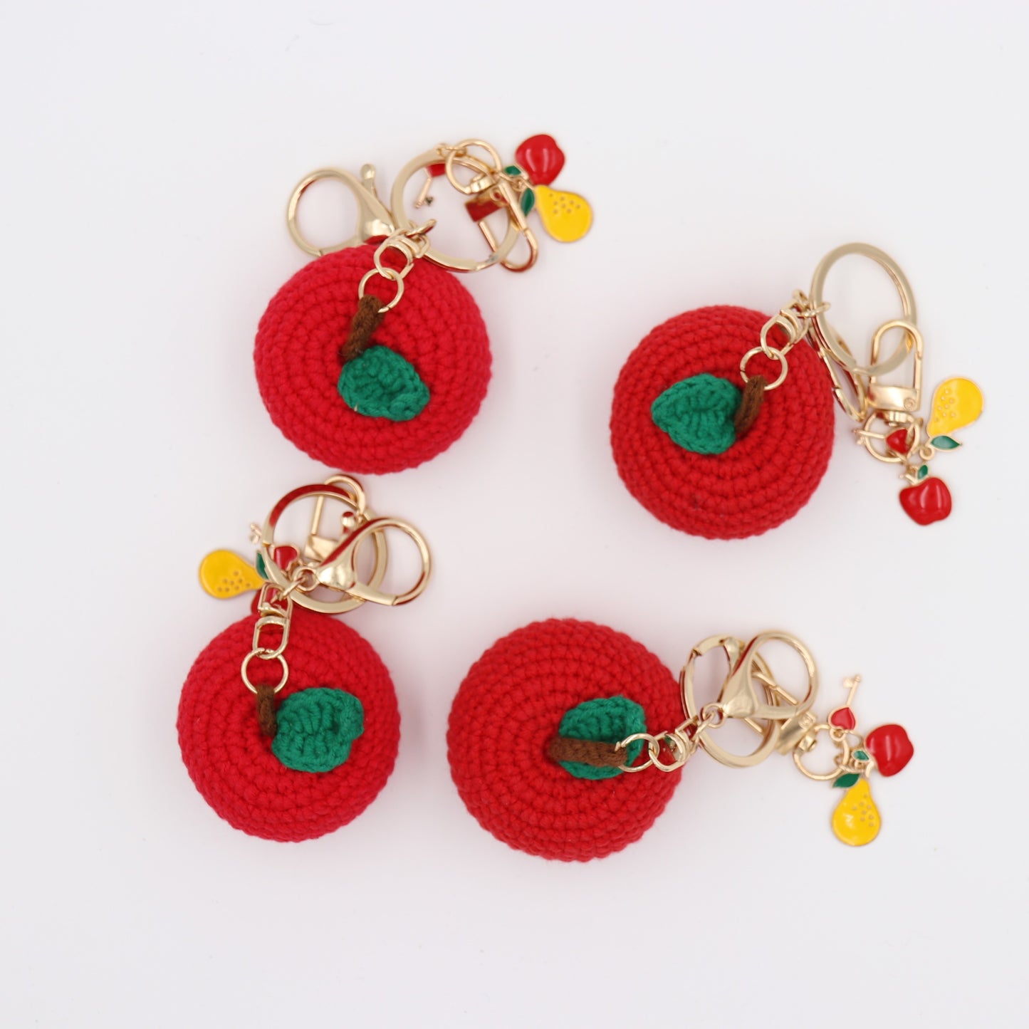 Hand-Crochet Apple Keychain with Removable Charms