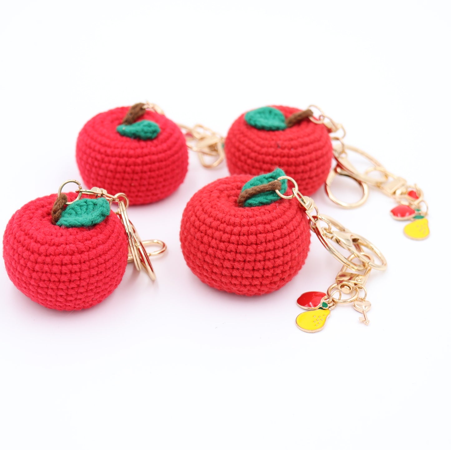 Hand-Crochet Apple Keychain with Removable Charms