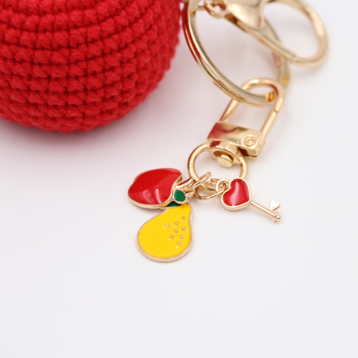 Hand-Crochet Apple Keychain with Removable Charms