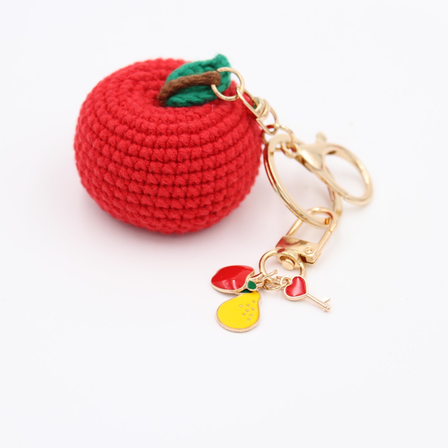 Hand-Crochet Apple Keychain with Removable Charms