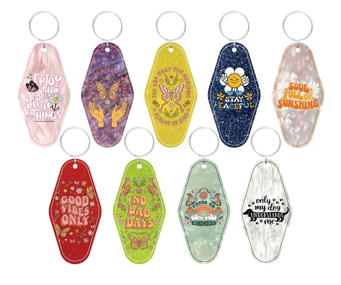 Stay Peaceful Motel Keychain - Vintage Nostalgia Motivational Hotel Keychain