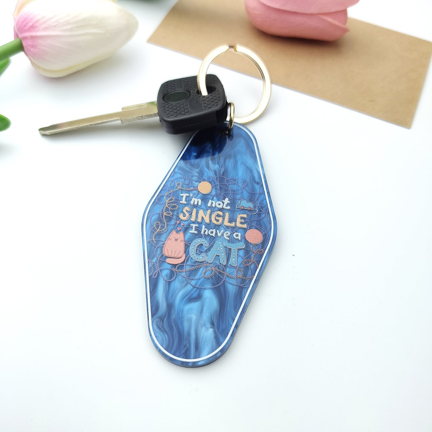 I'm Not Single I Have A Cat Motel Keychain - Vintage Nostalgia Hotel Keychain