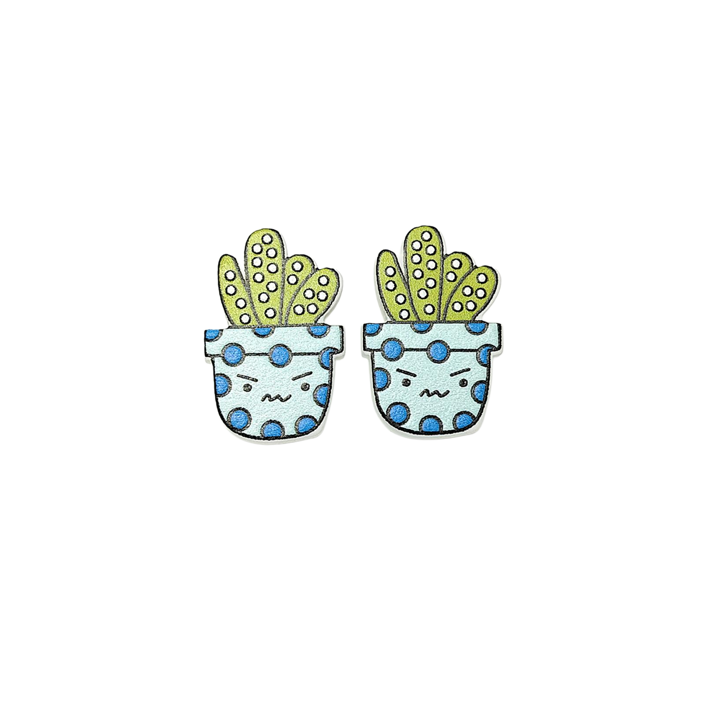 Smiley Leaf Cactus Stud Earrings