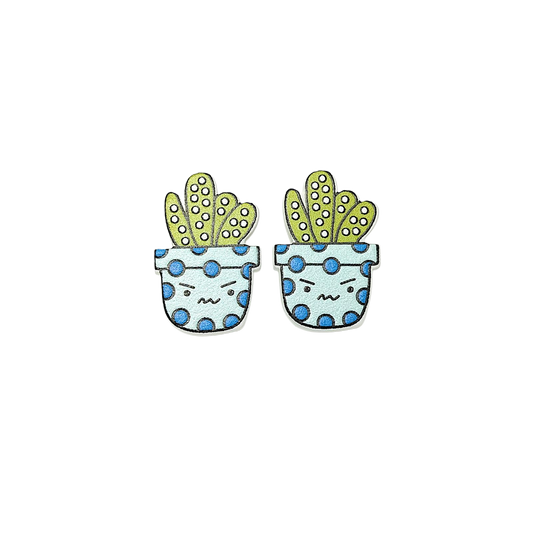 Smiley Leaf Cactus Stud Earrings