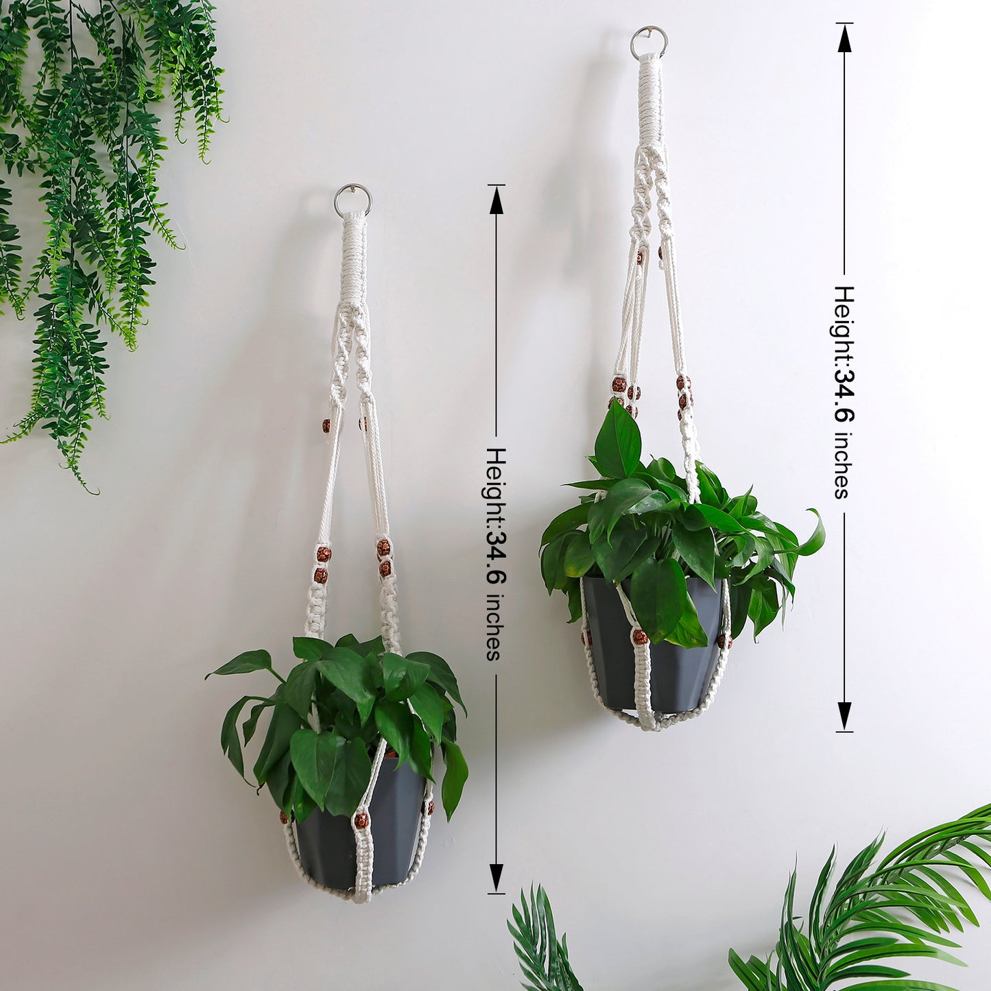 Macrame Cotton Rope Plants Hanging Pots Holder Stand - Set 2