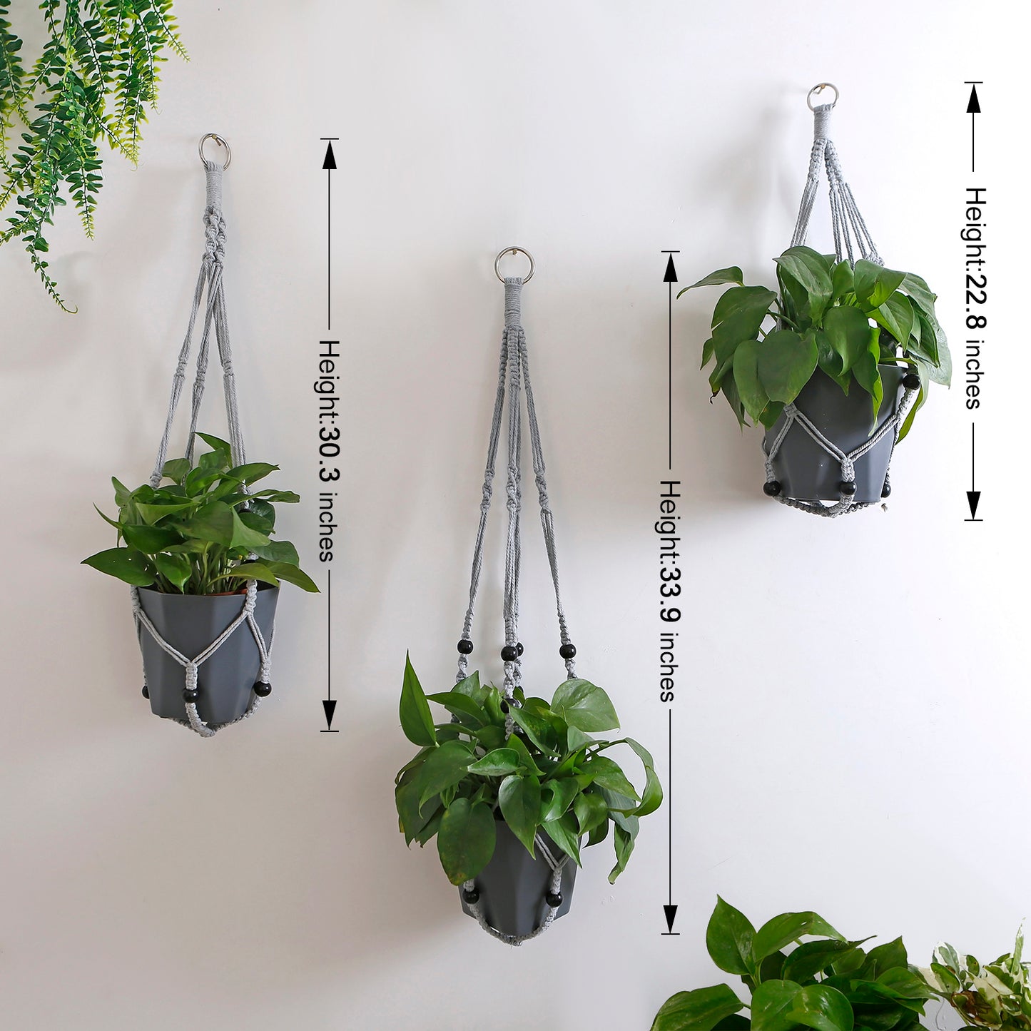 Macrame Cotton Rope Plants Hanging Pots Holder Stand - Set 3