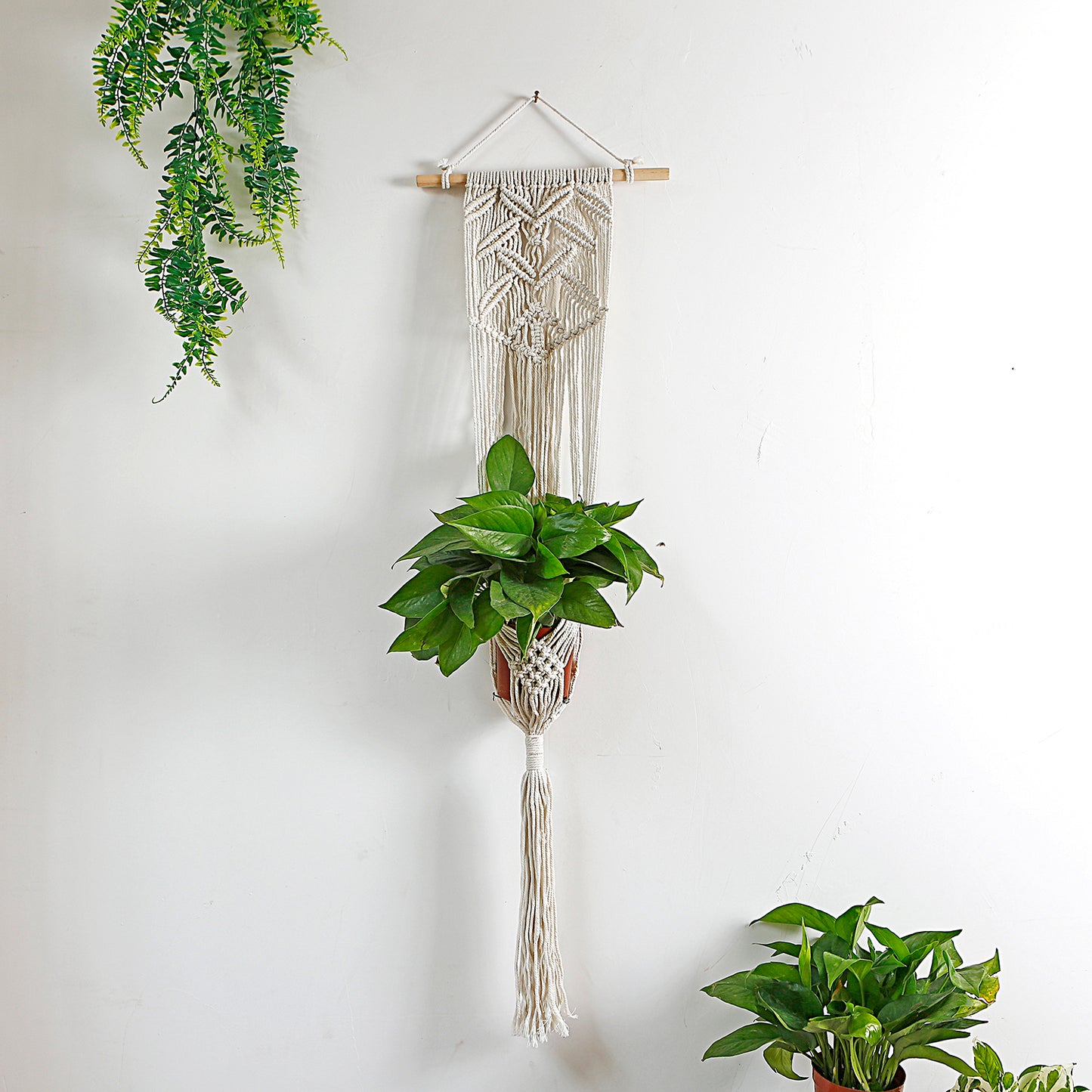 Macrame Cotton Rope Plants Hanging Pots Holder Stand