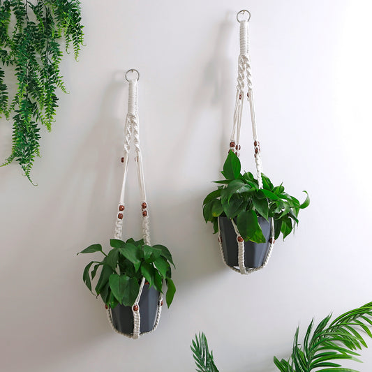 Macrame Cotton Rope Plants Hanging Pots Holder Stand - Set 2