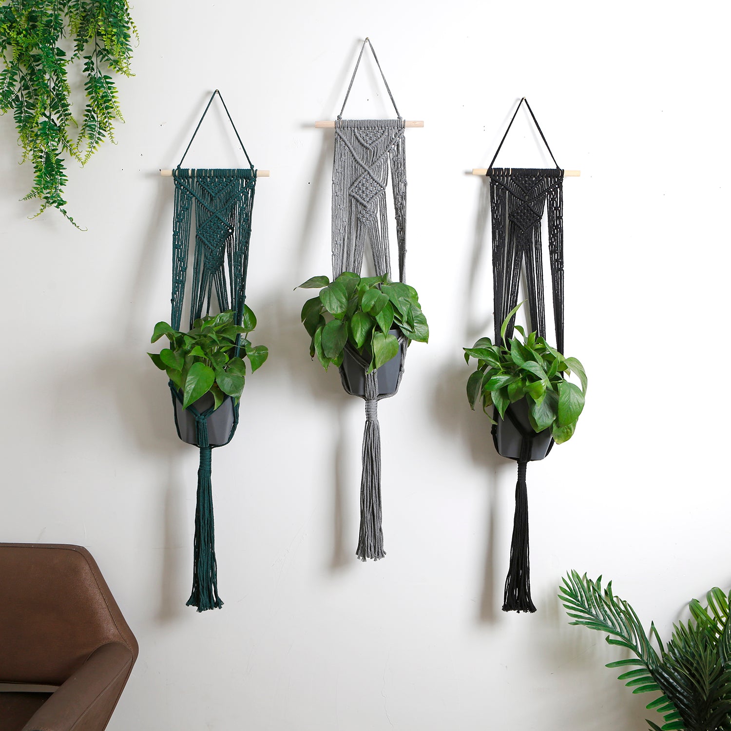 hanging potted plant rope holder Macrame Plant Hanger - Boho Geometric Design, Single
