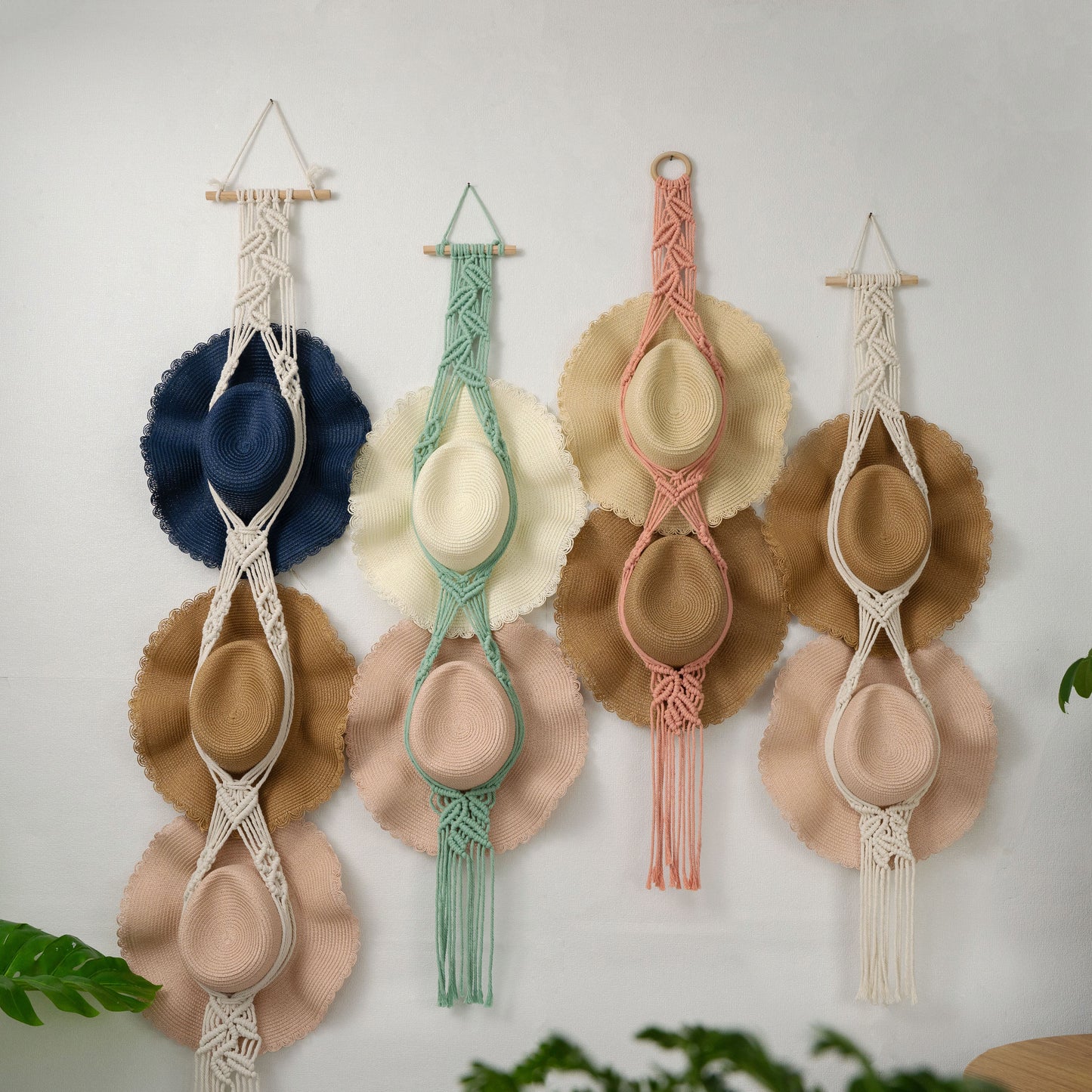 Leaf Macrame Wall Hanging for Hat Storage & Display Collection