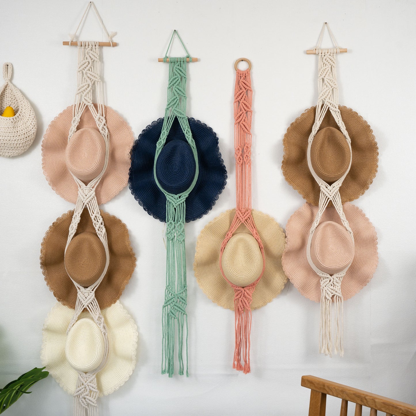Leaf Macrame Wall Hanging for Hat Storage & Display Collection