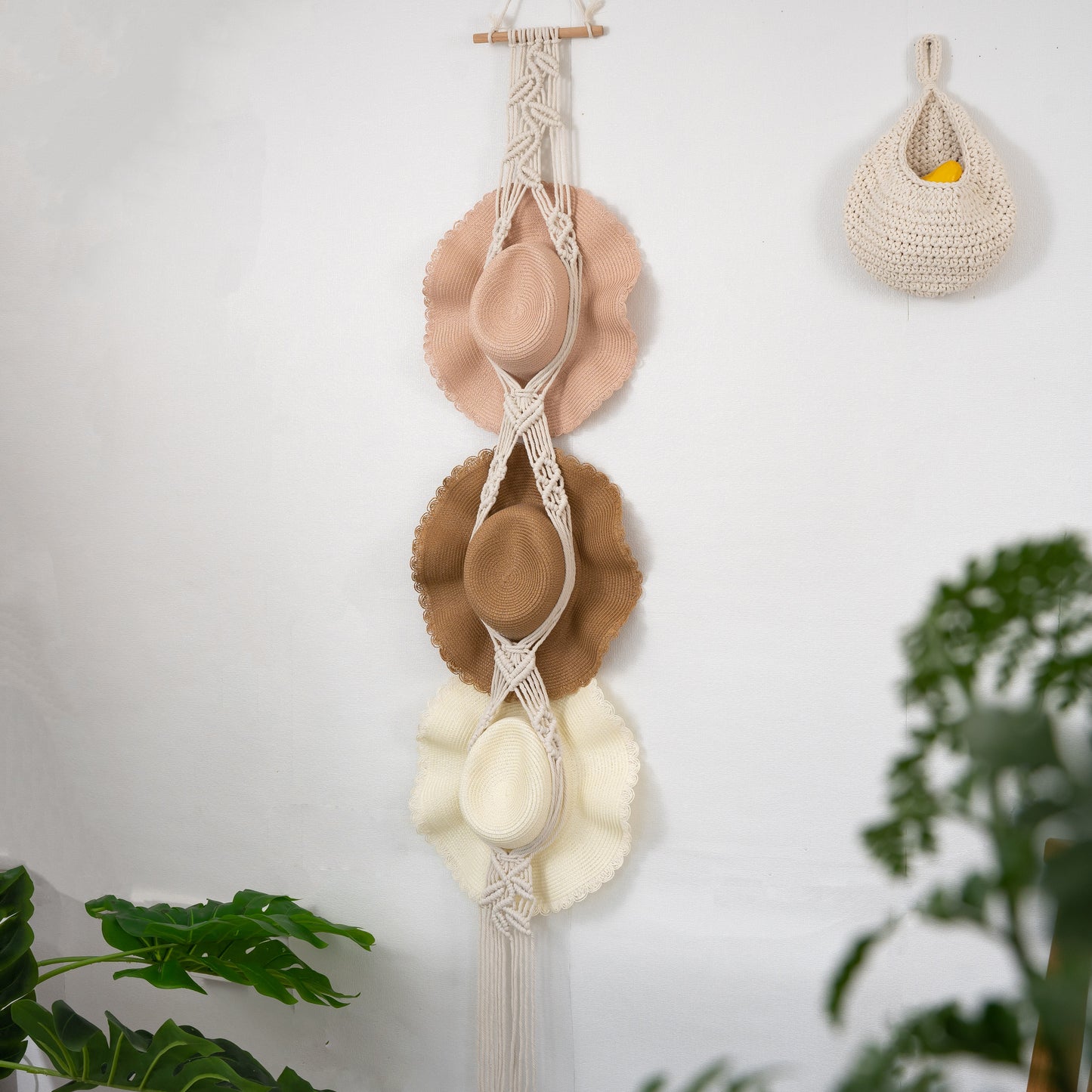 Leaf Macrame Wall Hanging for Hat Storage & Display Collection