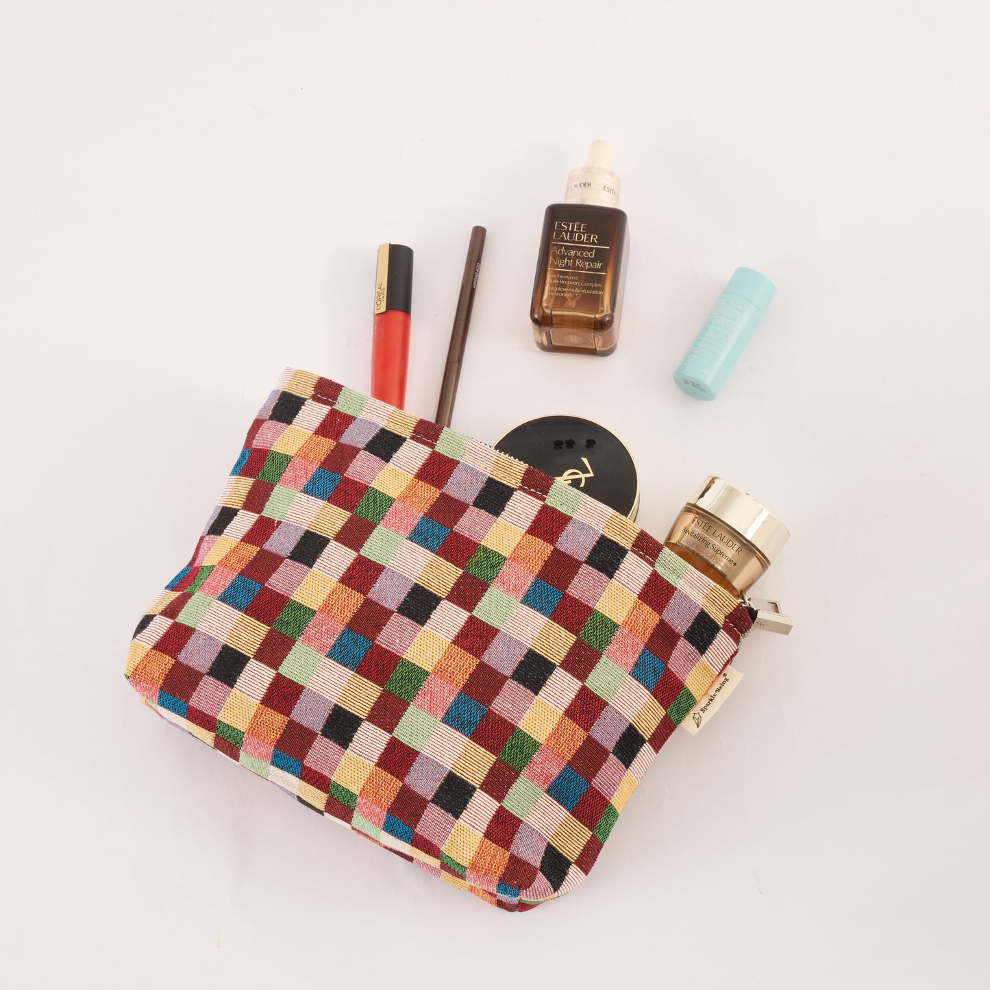 Colorful Checkered Toiletry / Makeup Bag - Travel-Friendly Cosmetic Bag