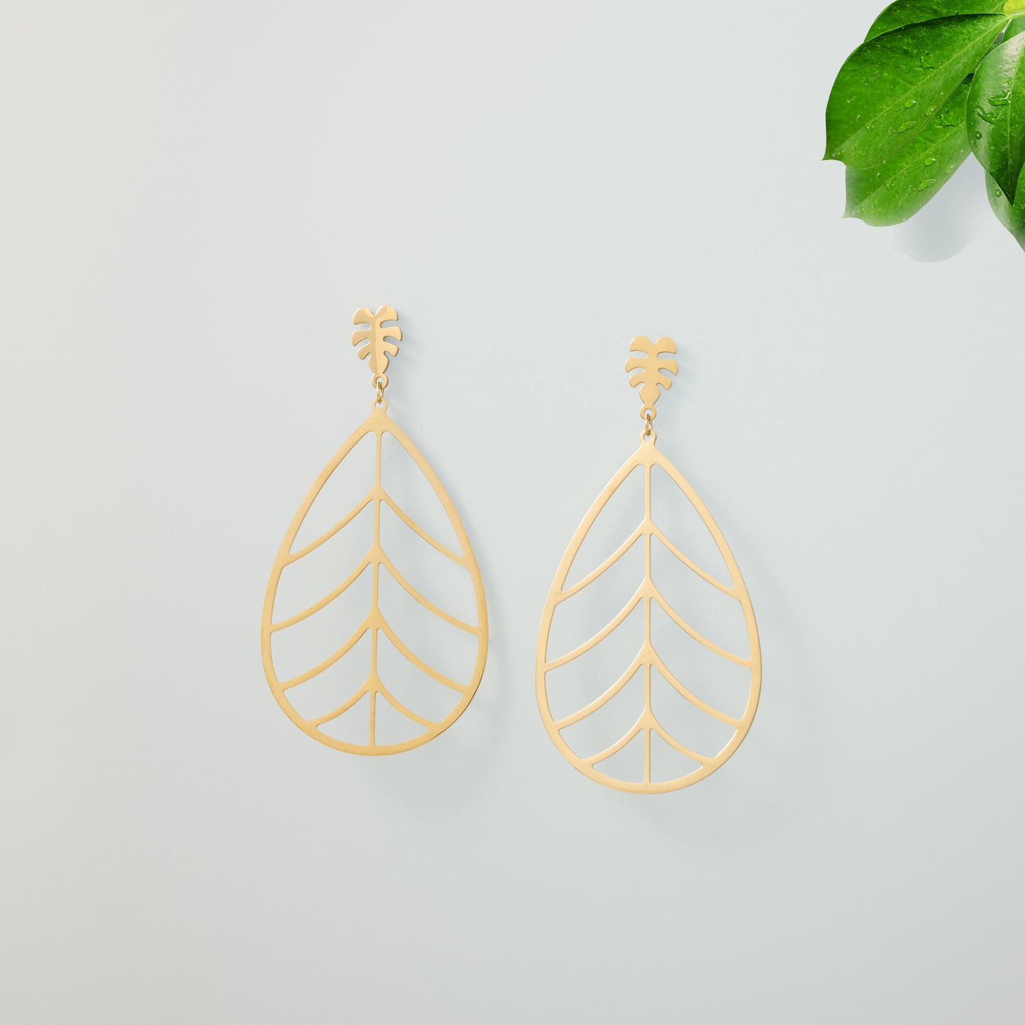 Stainless Steel Drop Earrings - Monstera leaf