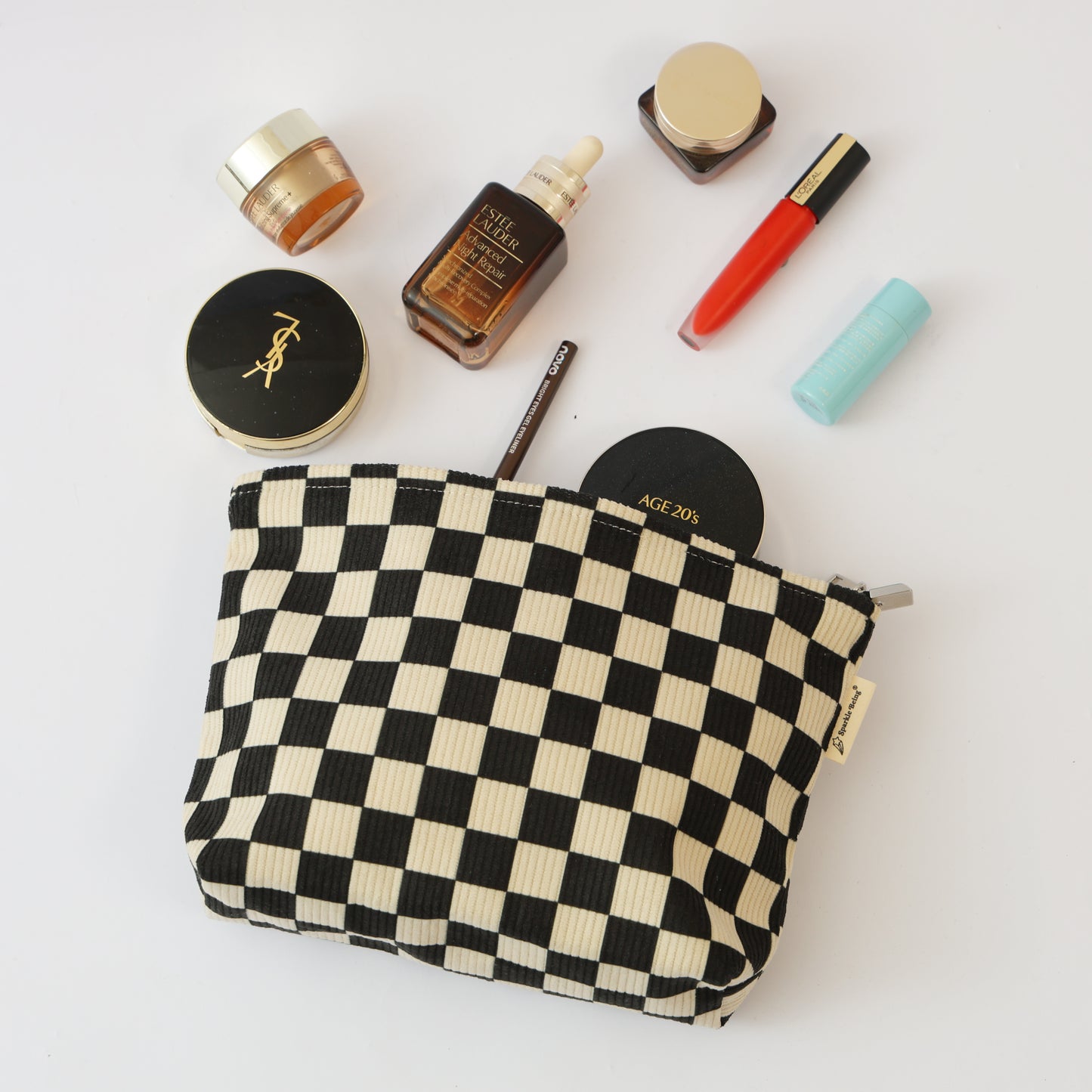 Obsidian Check Toiletry / Makeup Bag - Travel-Friendly Cosmetic Bag