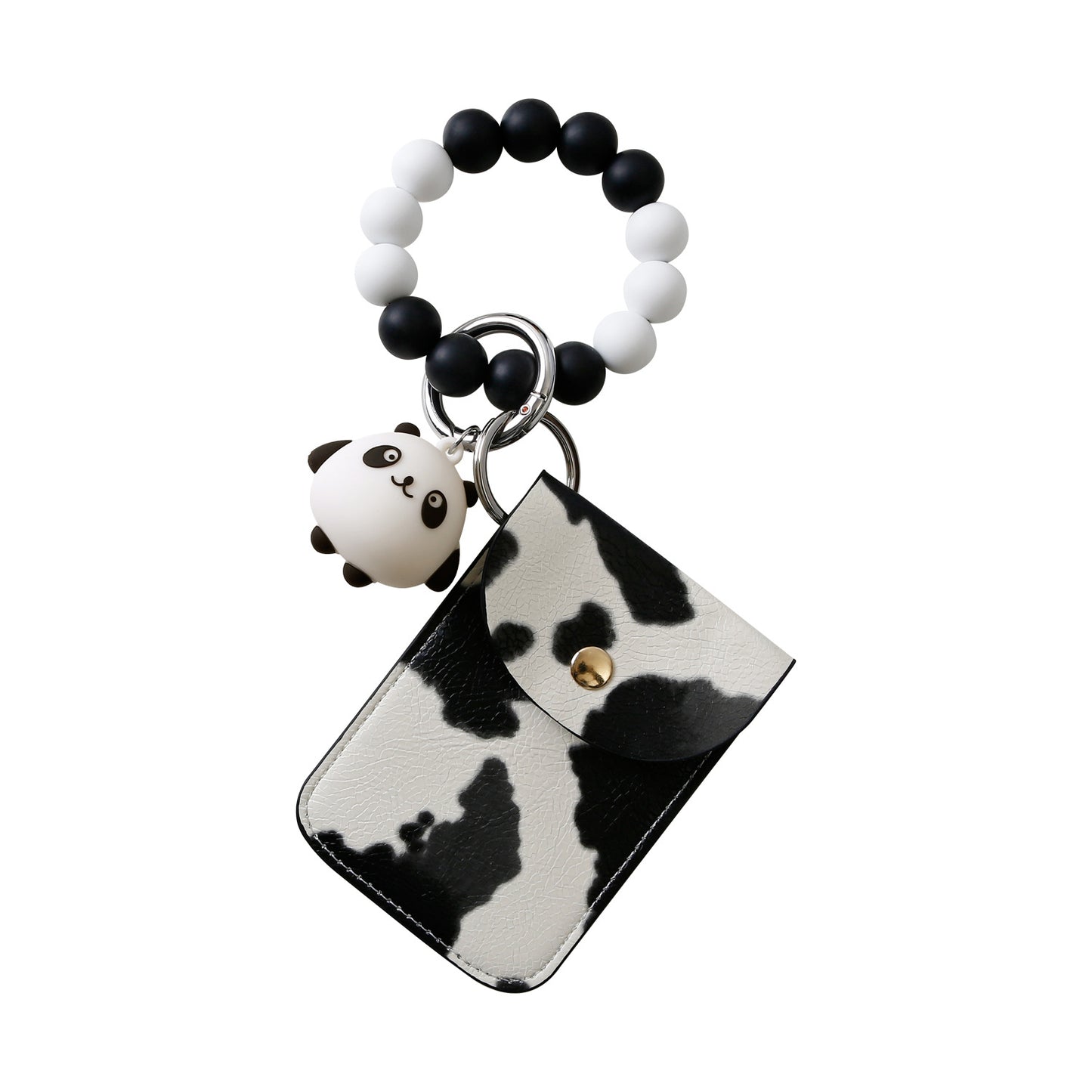Wristlet Keychain Wallet with Panda Charm – Silicone Beaded Bracelet Card Pouch