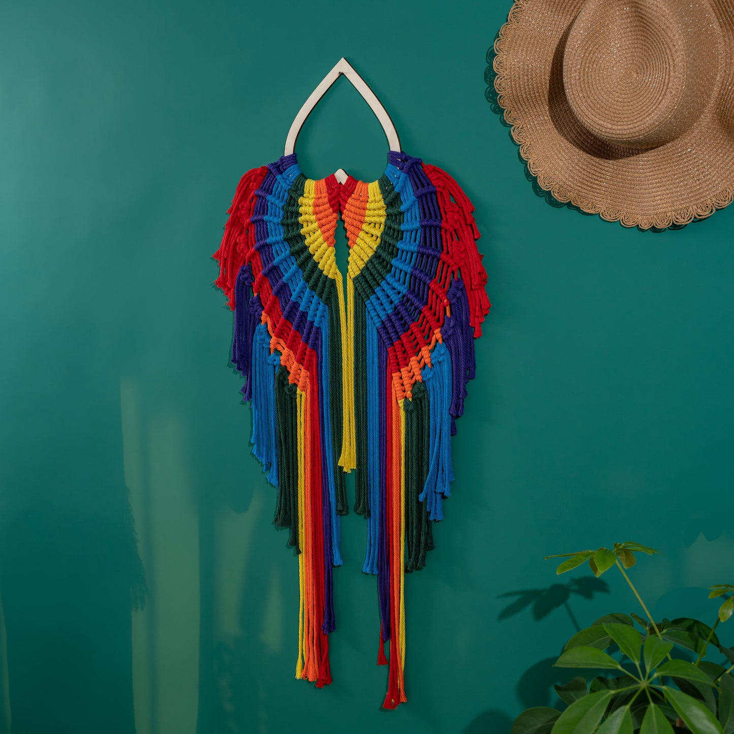 Rainbow Angel Wing - Macrame Wall Hanging Tapestry Boho Crafts Art