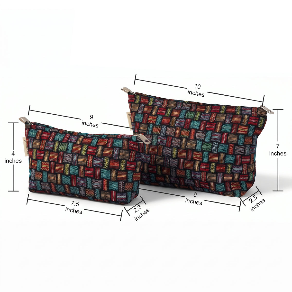 Rainbow Woven Mosaic Toiletry / Makeup Bag - Travel-Friendly Cosmetic Bag