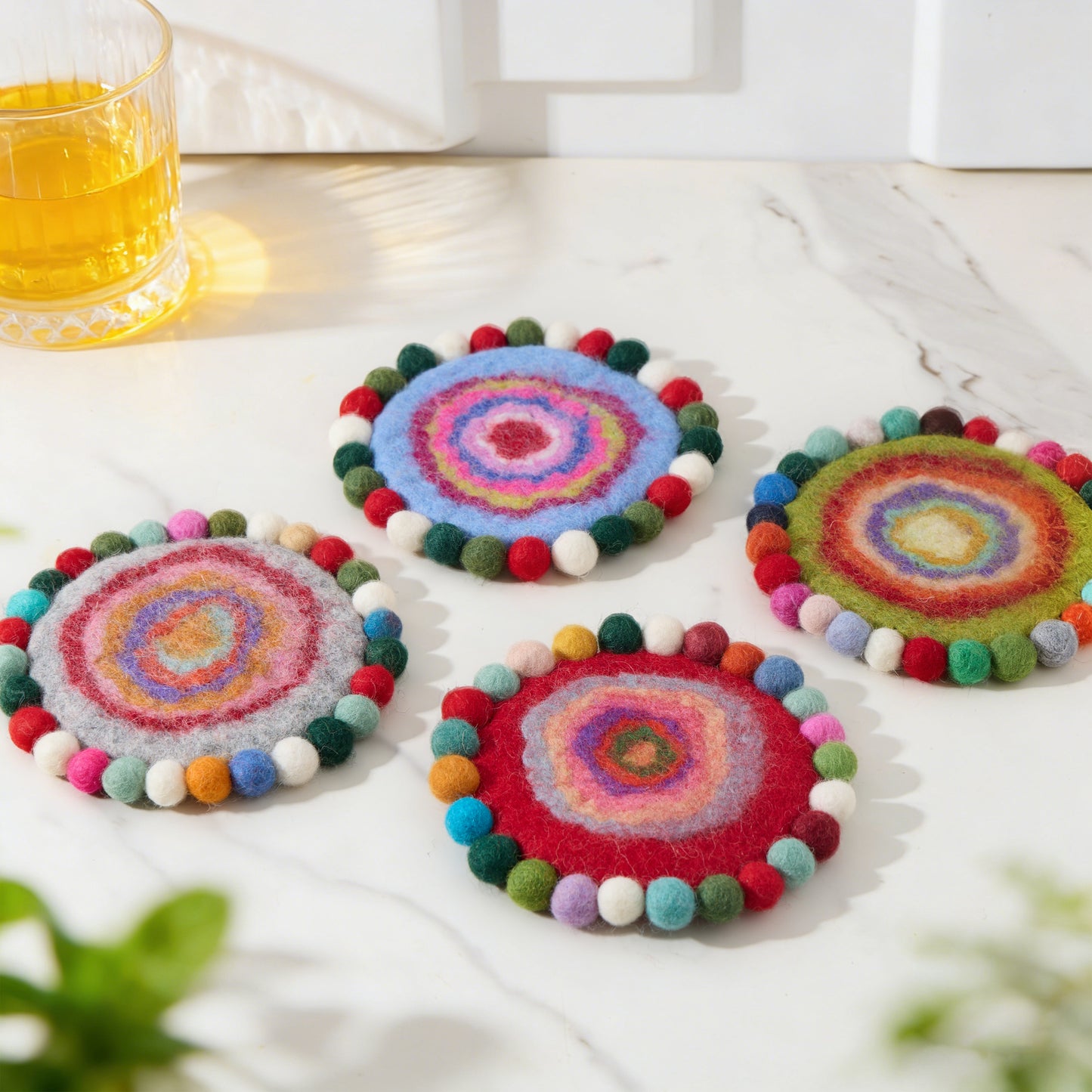 Rainbow Spiral Felt Coffee Cup Mug Table Mat Coasters (Random Color)