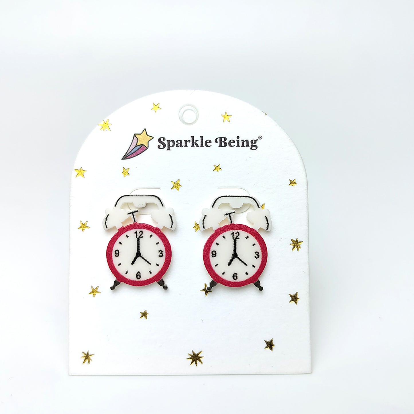 Red Alarm Clock Stud Earrings