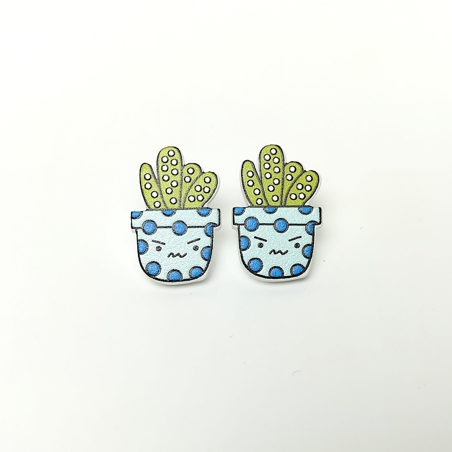 Smiley Leaf Cactus Stud Earrings