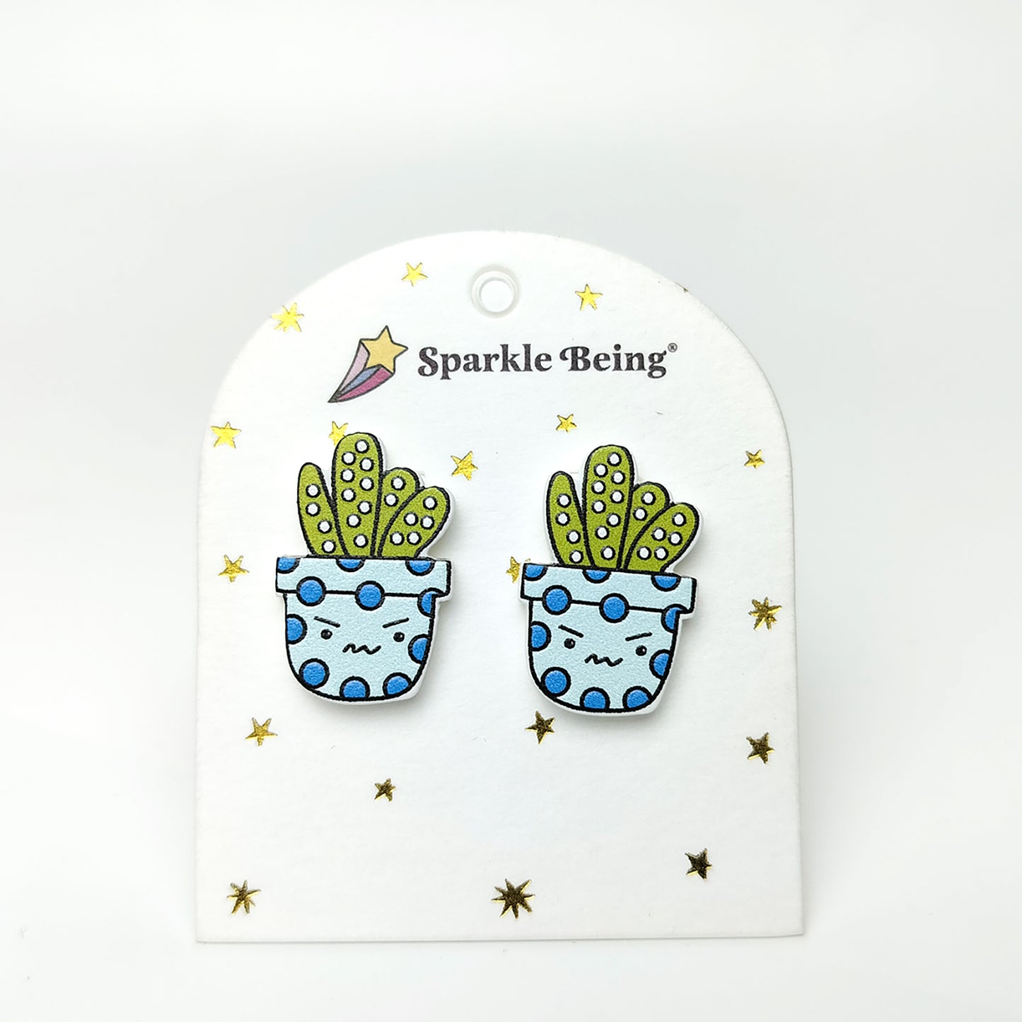Smiley Leaf Cactus Stud Earrings