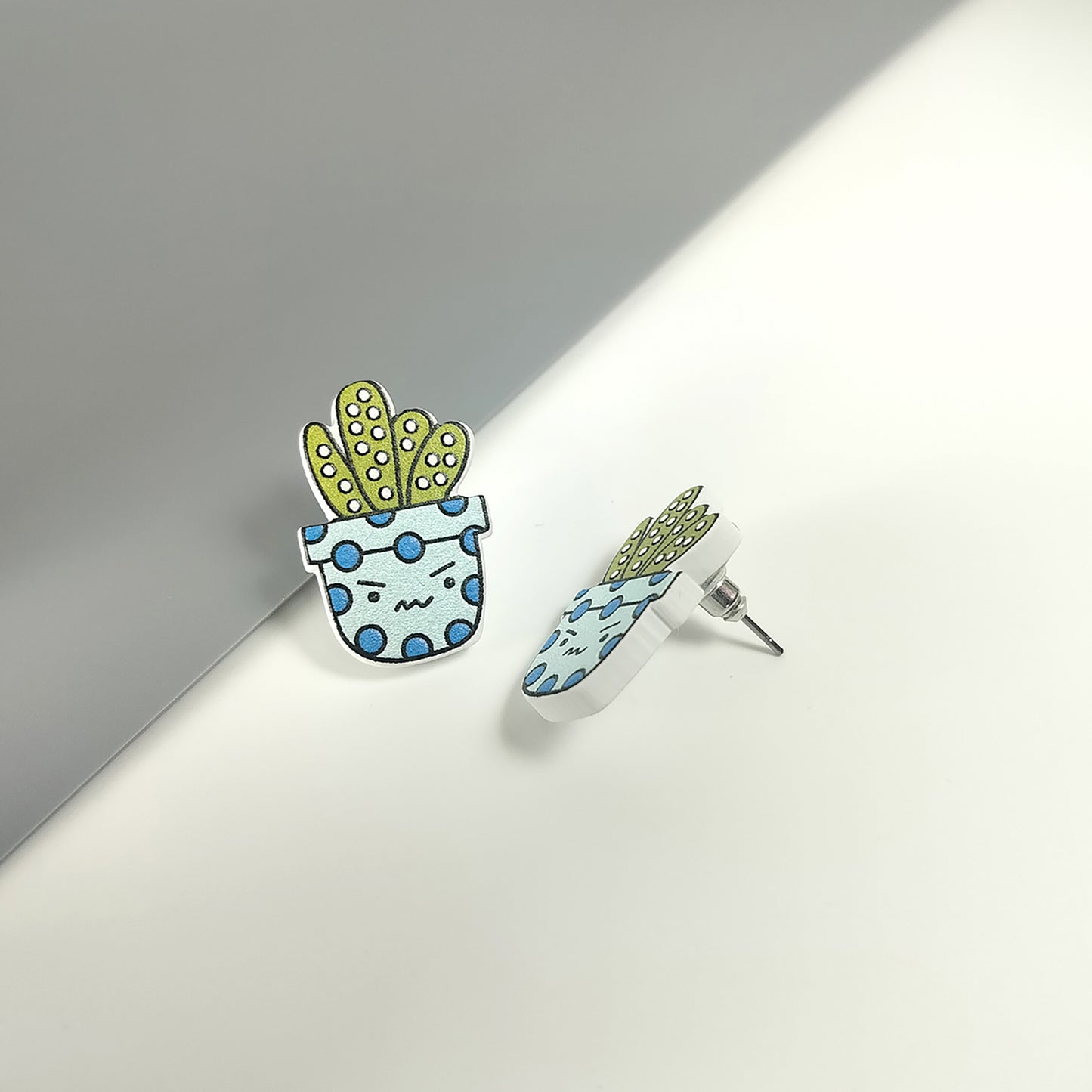 Smiley Leaf Cactus Stud Earrings