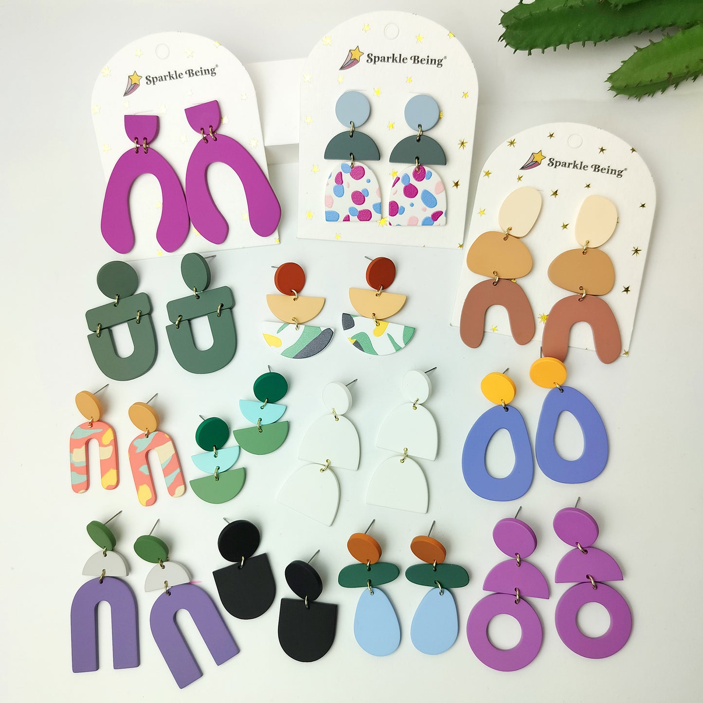 Stacked Statement Acrylic Earrings - Violet Curve