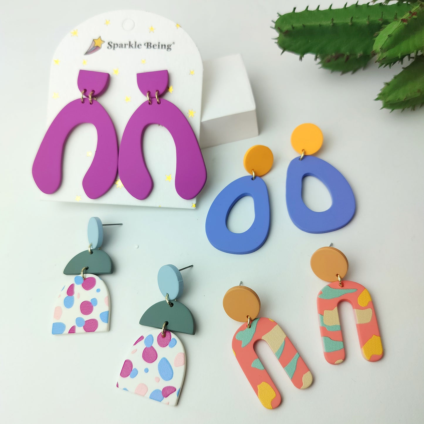 Stacked Statement Acrylic Earrings - Violet Curve