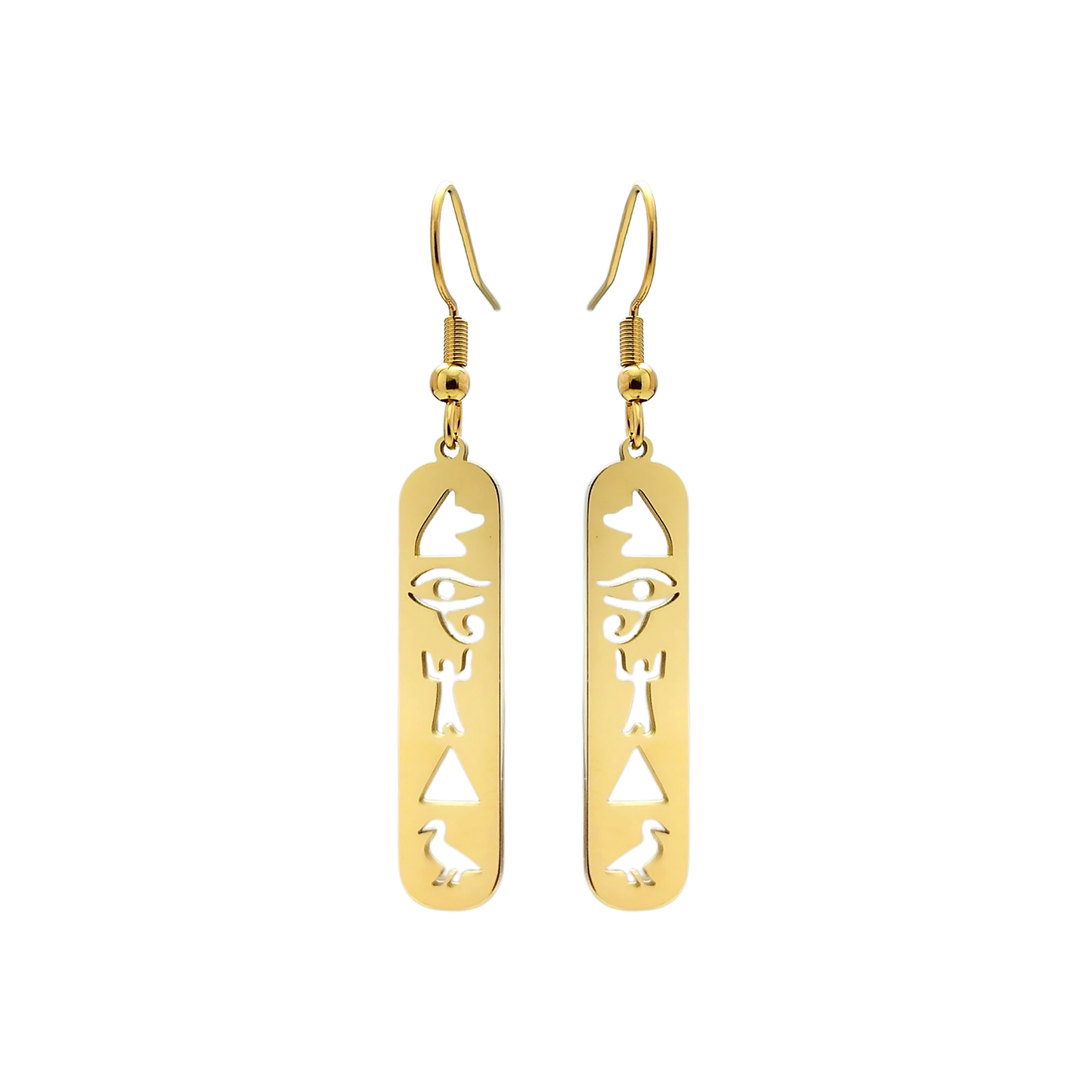 Stainless Steel Drop Earrings - Hieroglyphics