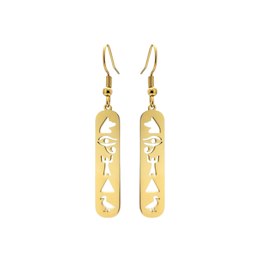 Stainless Steel Drop Earrings - Hieroglyphics