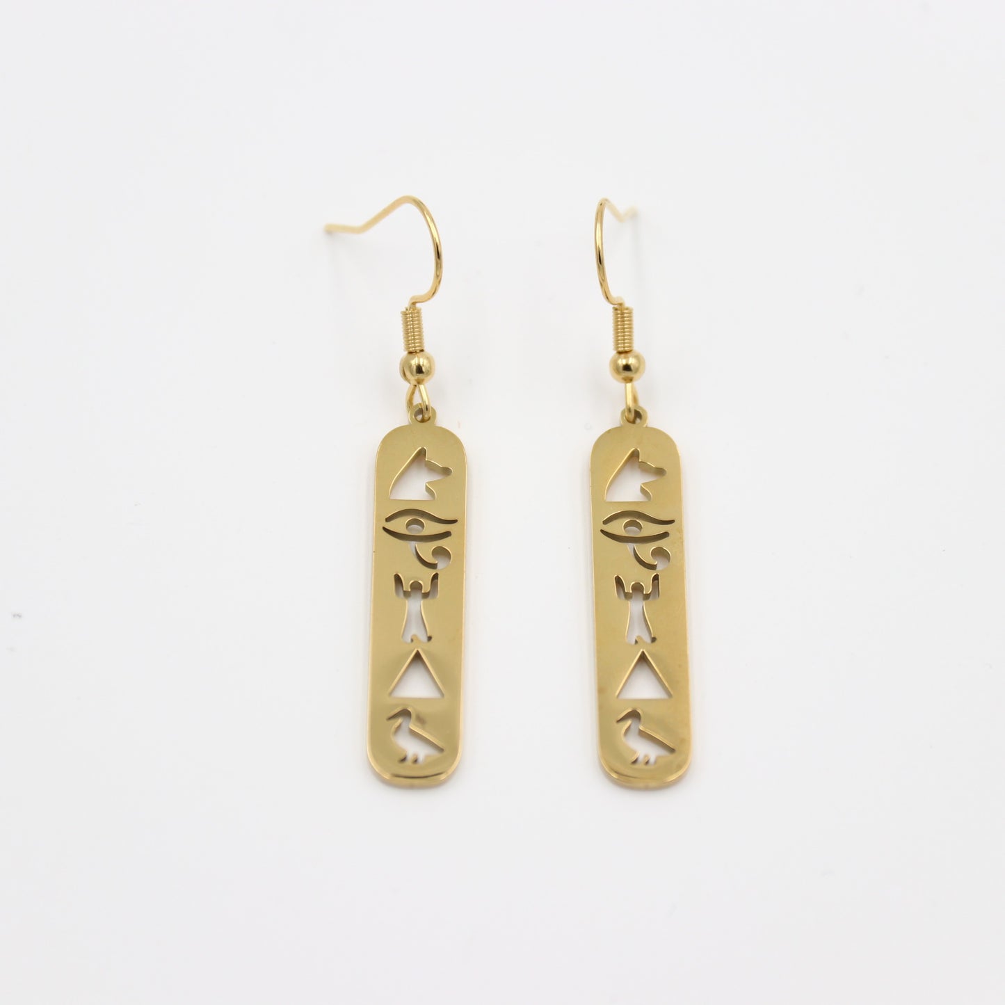 Stainless Steel Drop Earrings - Hieroglyphics