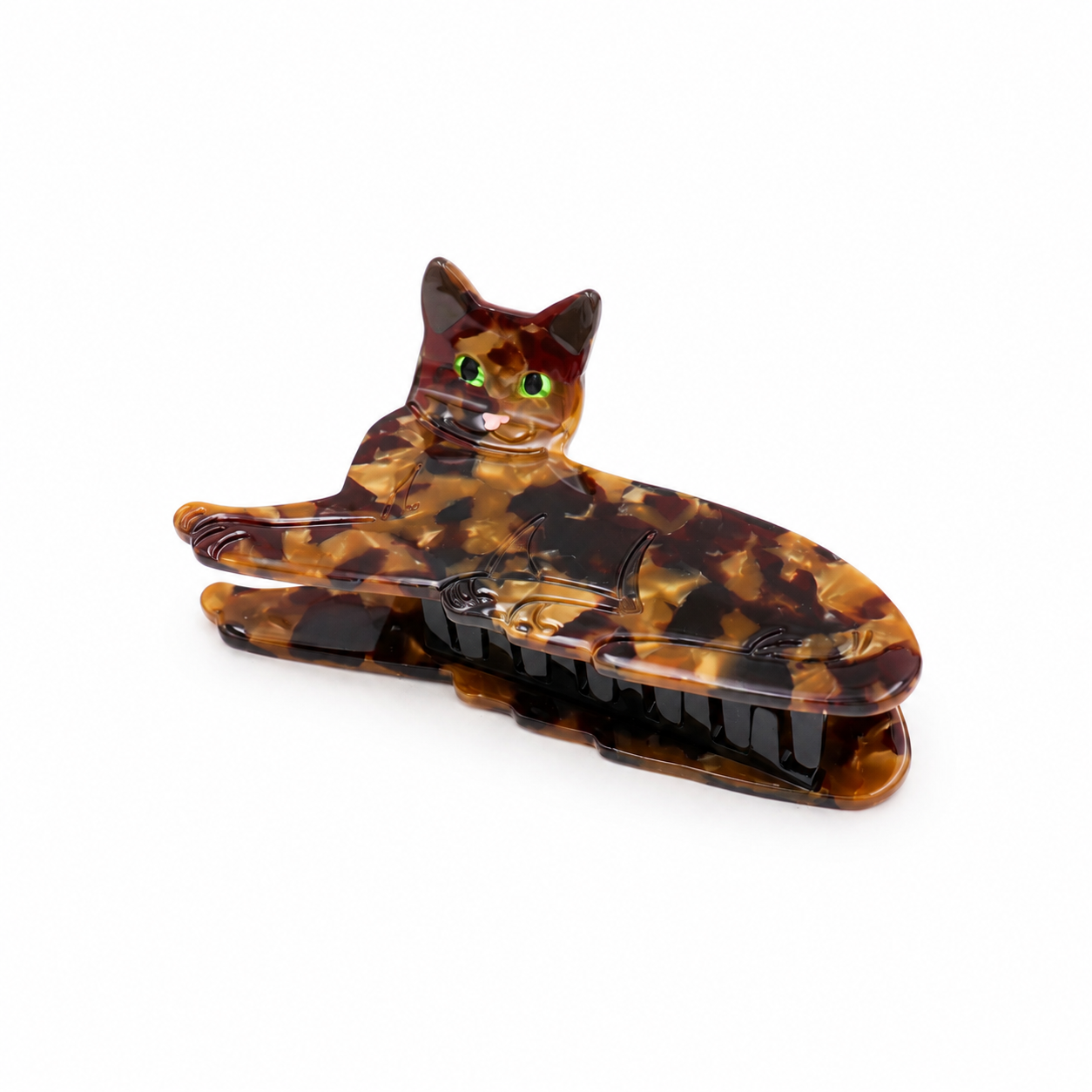 Tortoiseshell Cat Hair Claw Clip – Lounging Cat Design