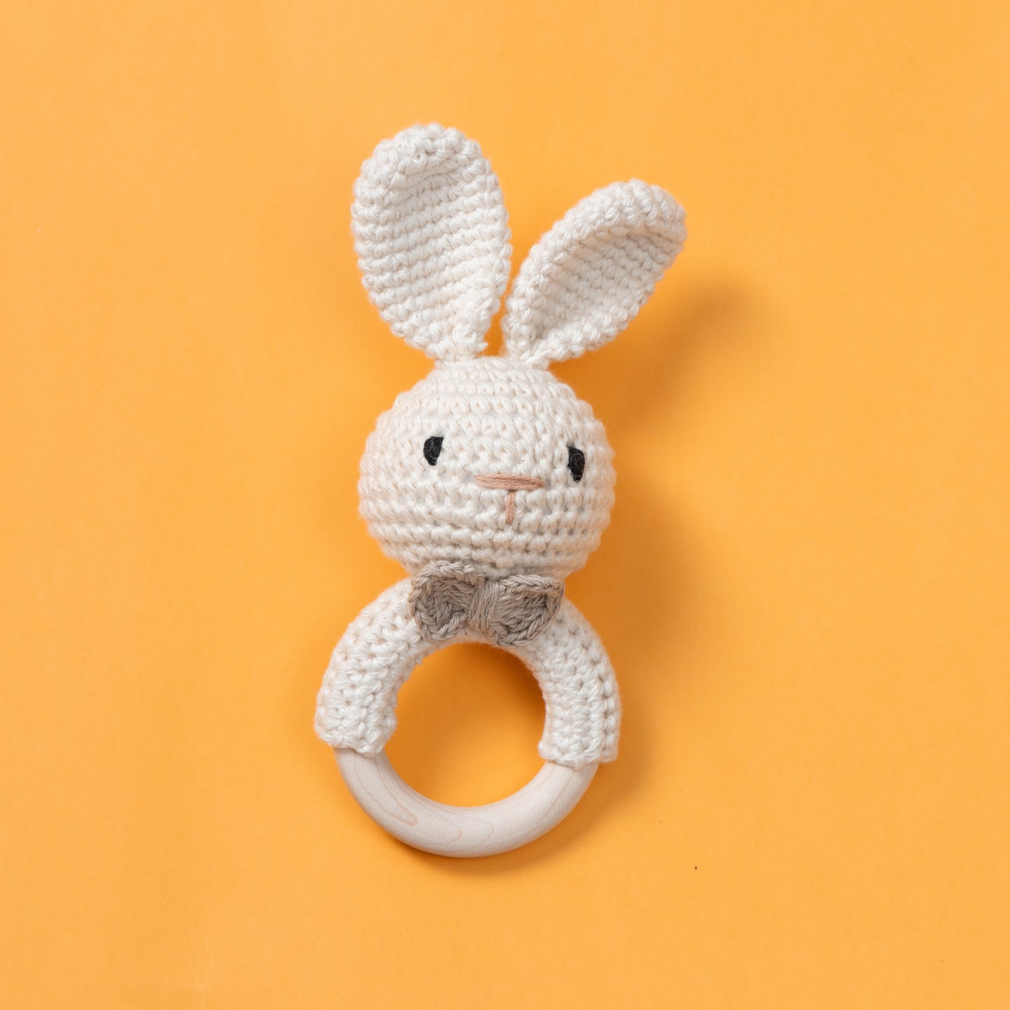 Wooden Baby Rattle Crochet Toy - Bunny