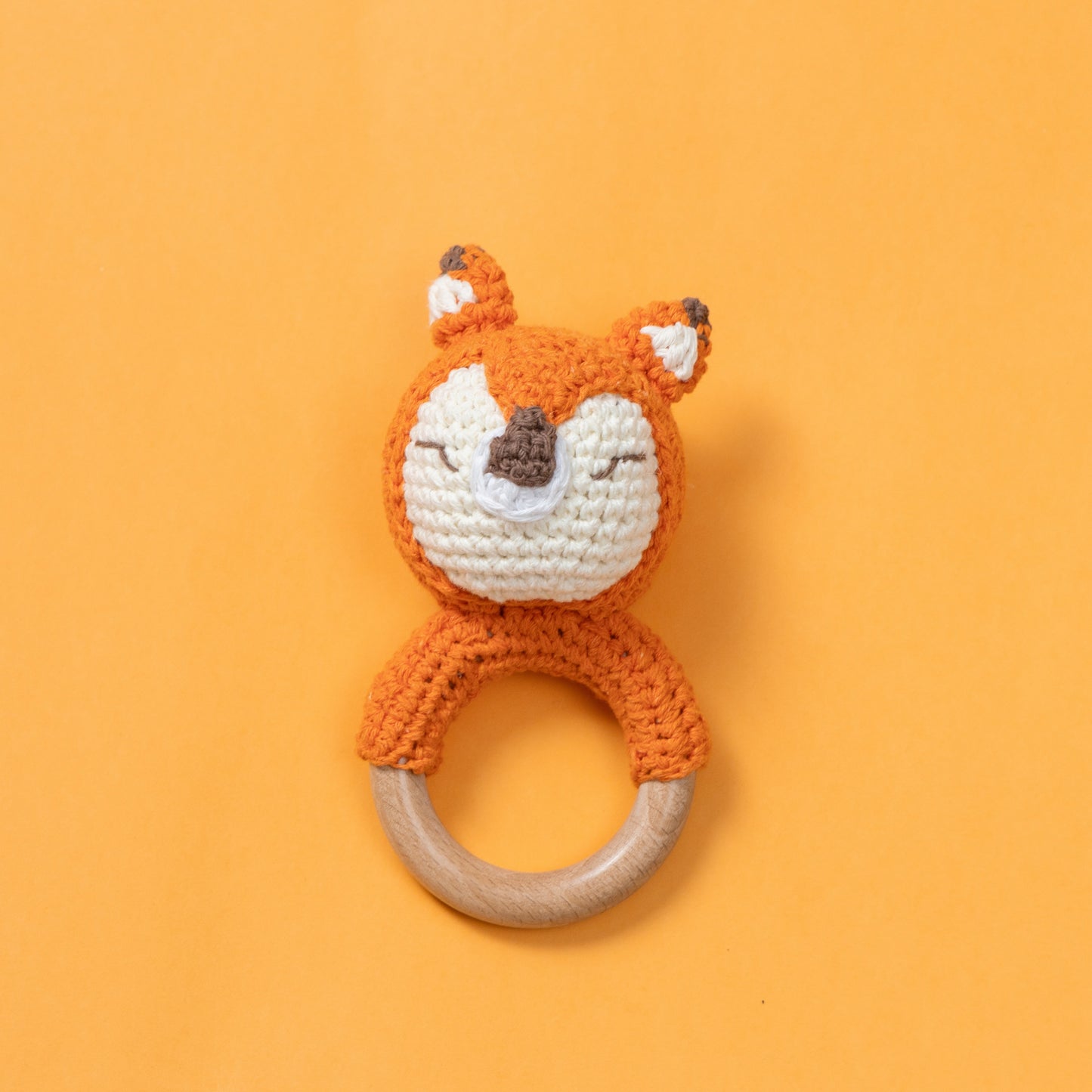 Wooden Baby Rattle Crochet Toy - Fox