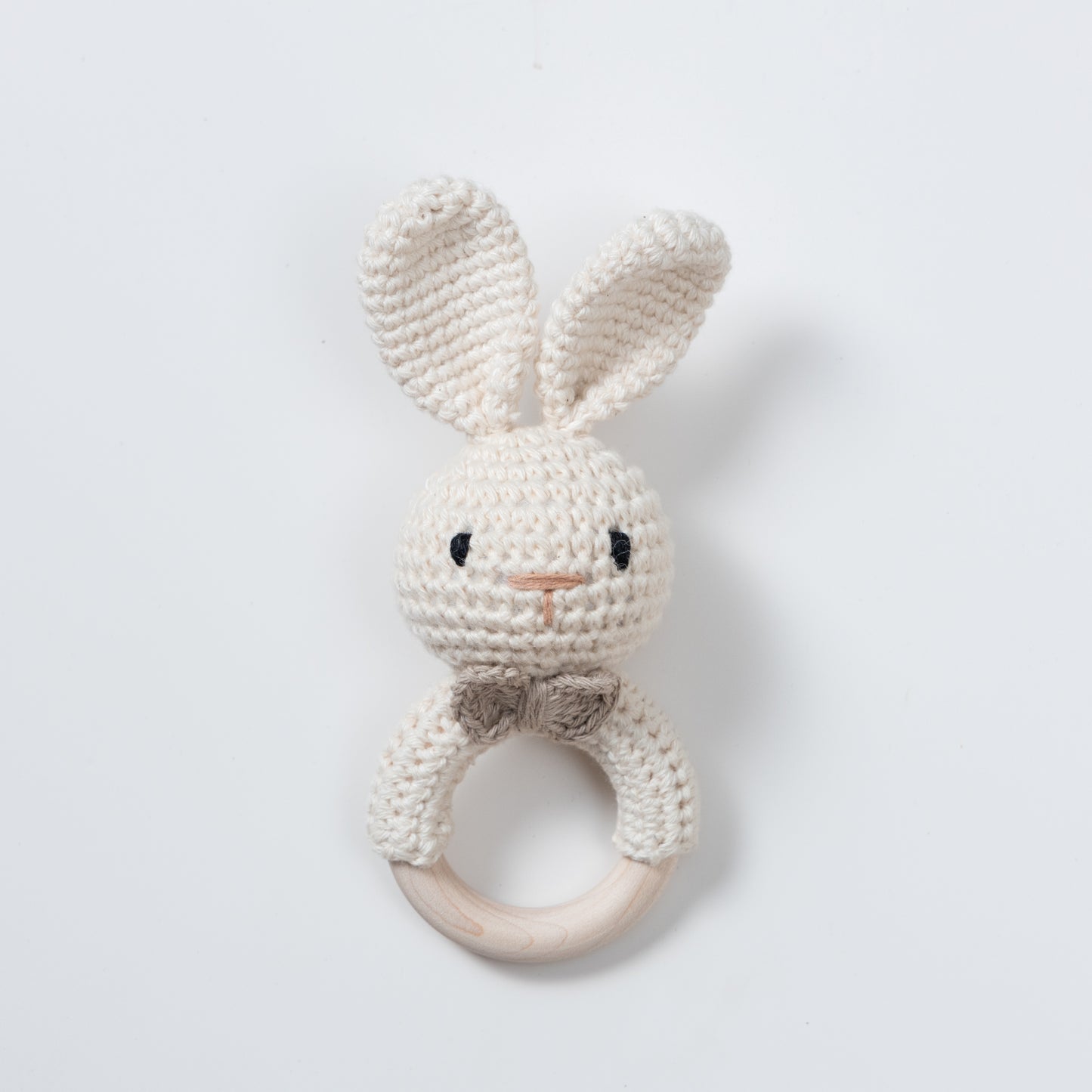 Wooden Baby Rattle Crochet Toy - Bunny