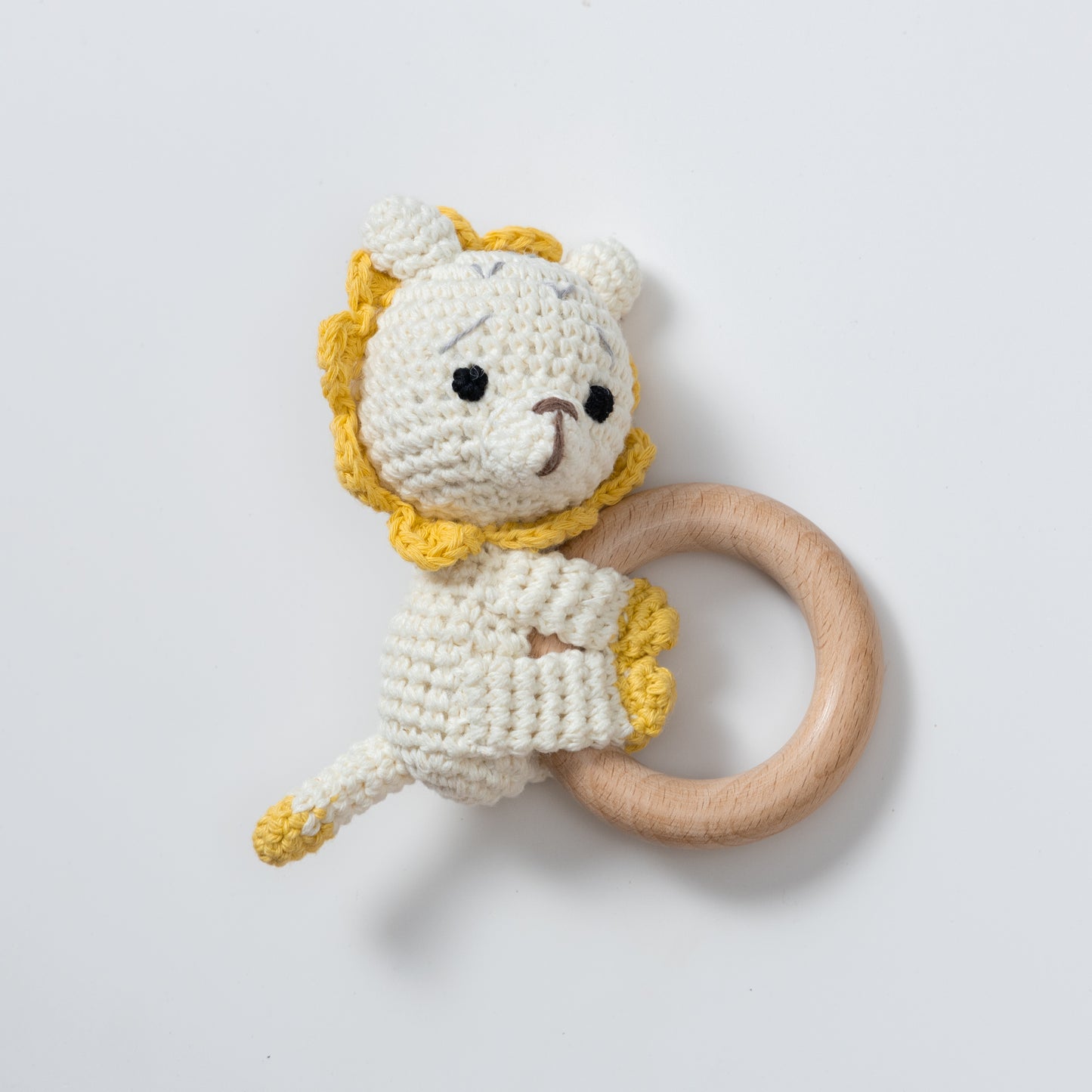 Wooden Baby Rattle Crochet Toy - Sleeping Lion