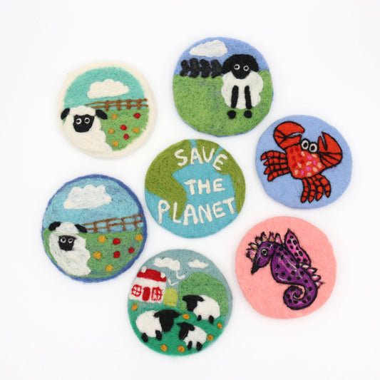 Wool Felt Coaster – Sheep, Seahorse, Crab & Save the Planet Drink Coasters