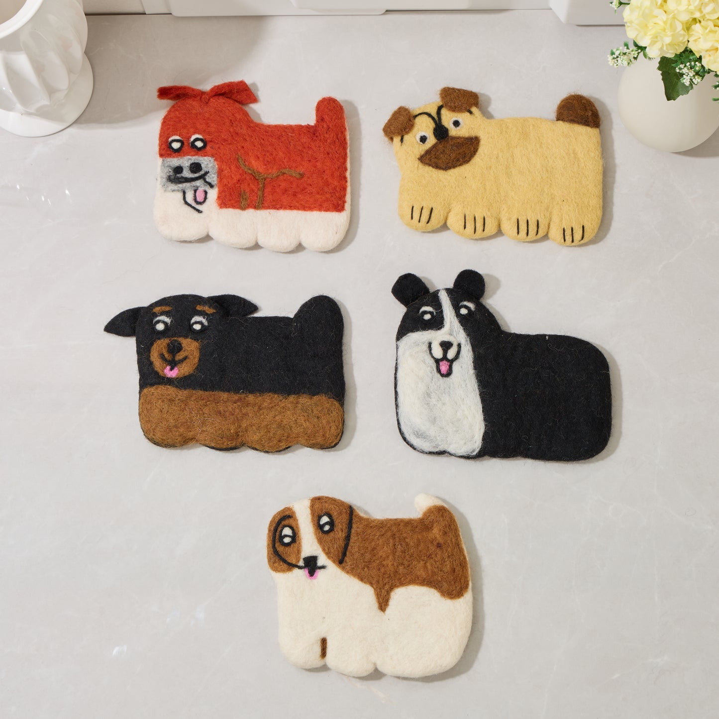 Wool Felt Coffee Cup Mug Table Mat Coasters - Dogs