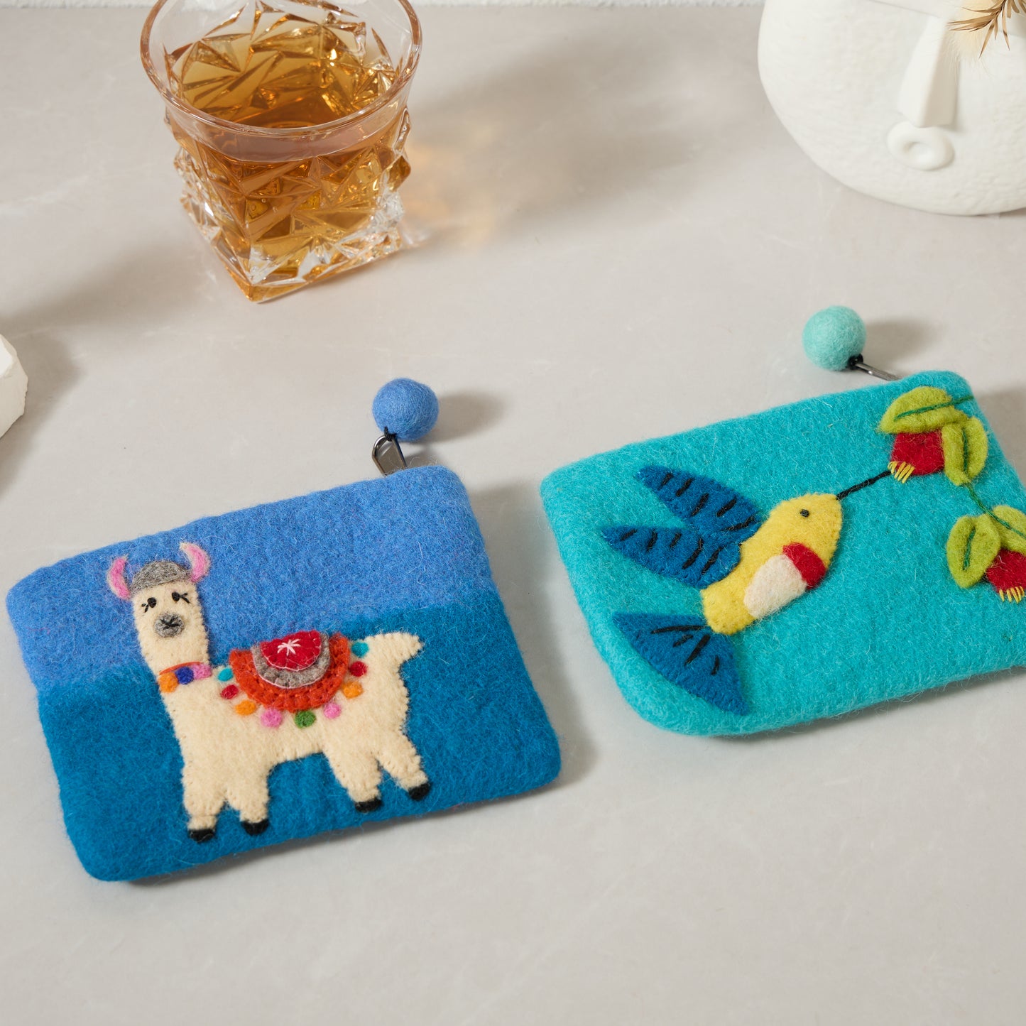 Hummingbird Felt Wallet - Wool Felt Pouch Hand Carry Coin Purse
