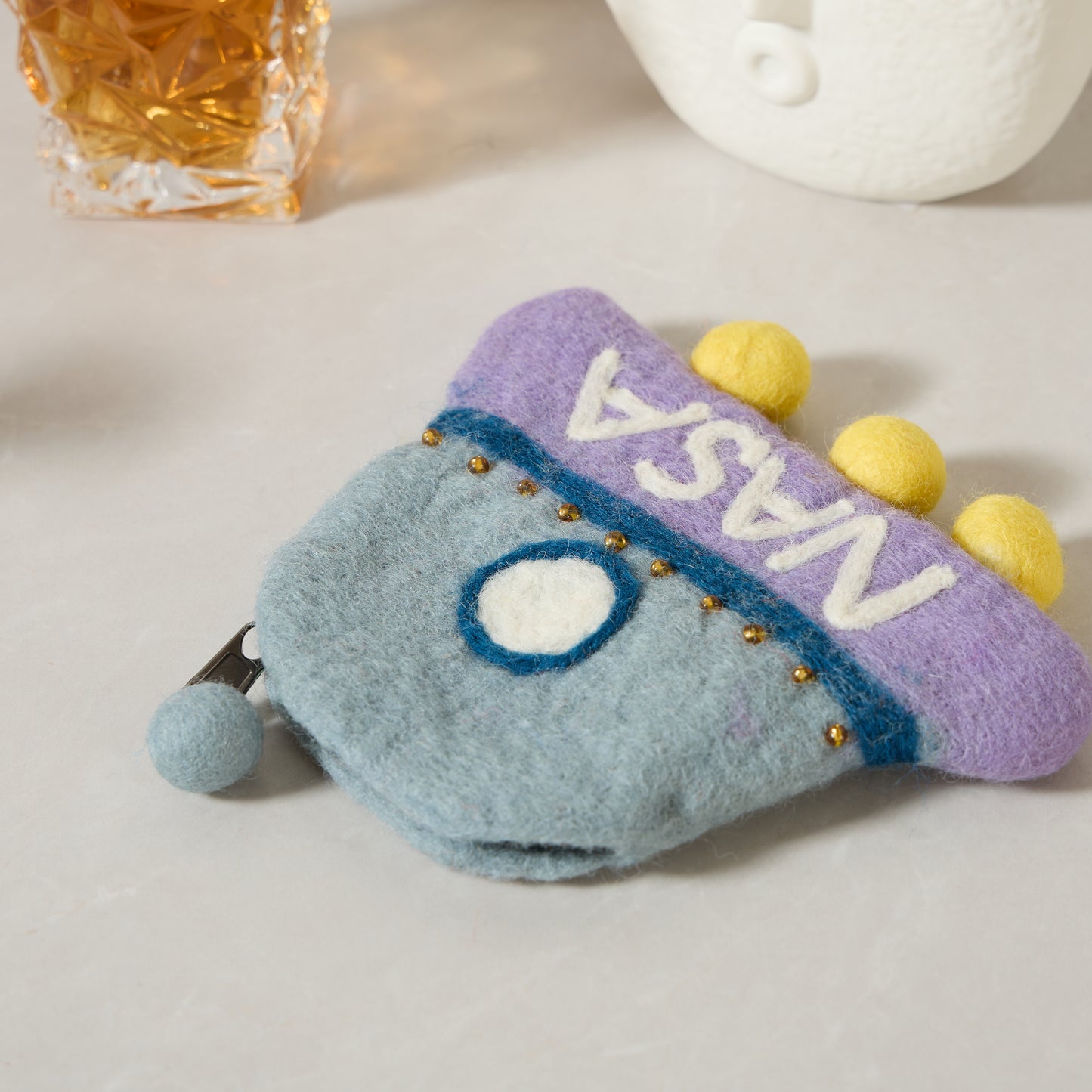 NASA Spaceship Felt Wallet - Wool Felt Pouch Hand Carry Coin Purse