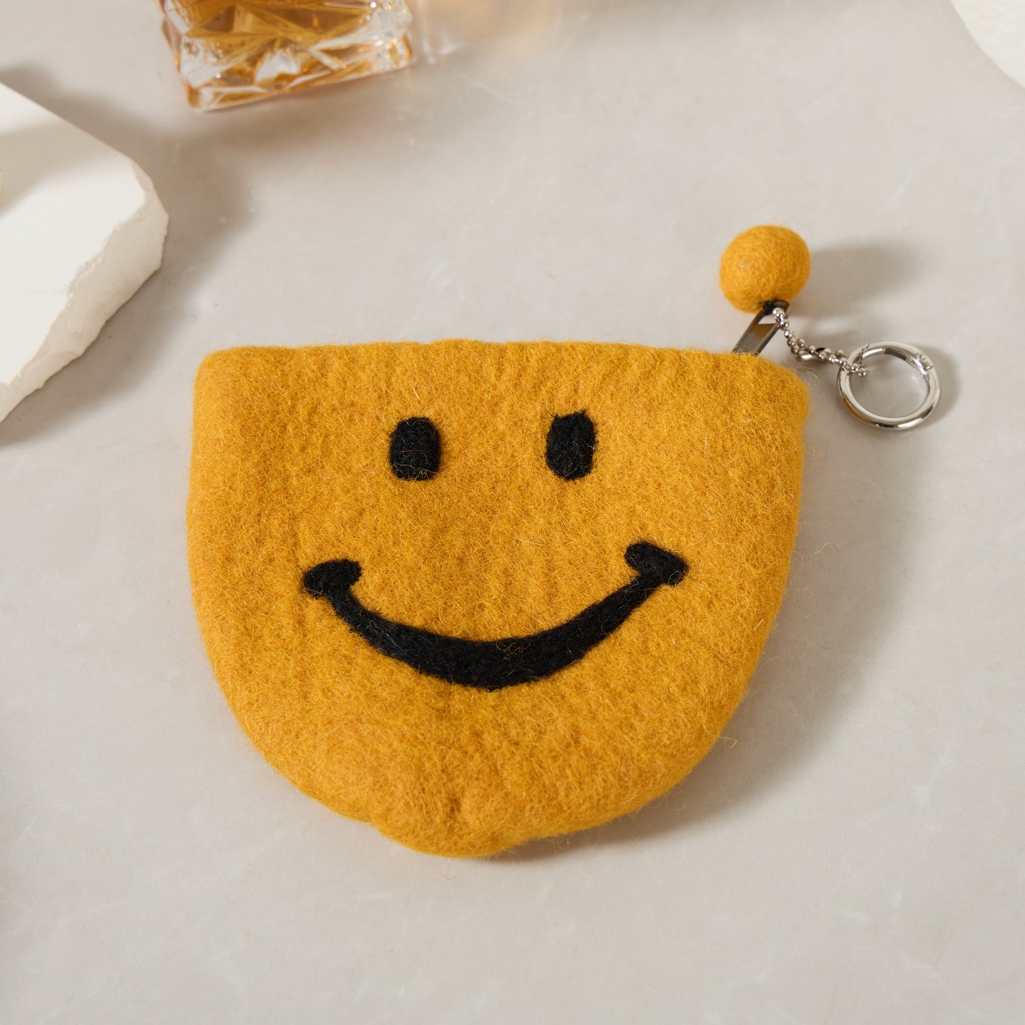 Smile Felt Wallet - Wool Felt Pouch Hand Carry Coin Purse