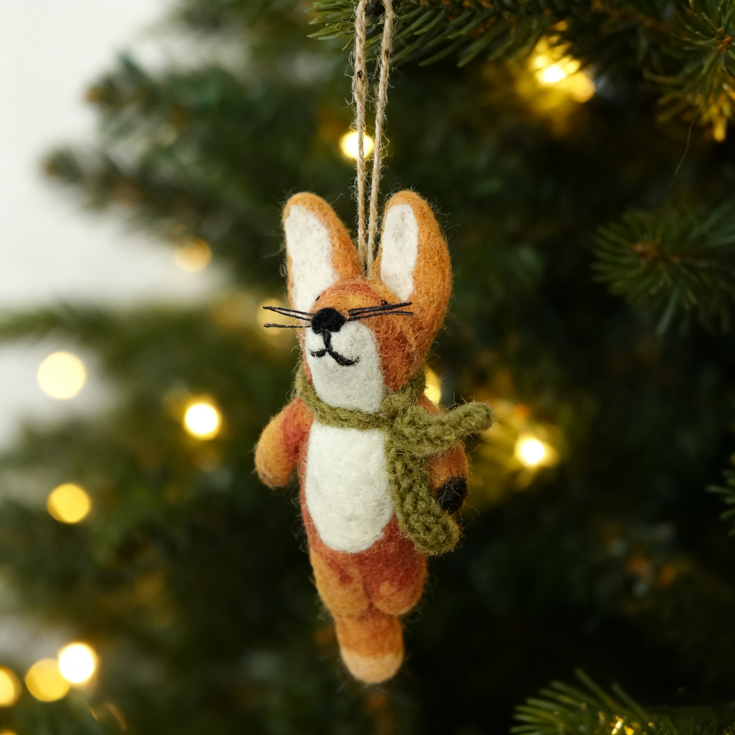 Wool Felt Scarf Fox Ornament – Handmade in Nepal