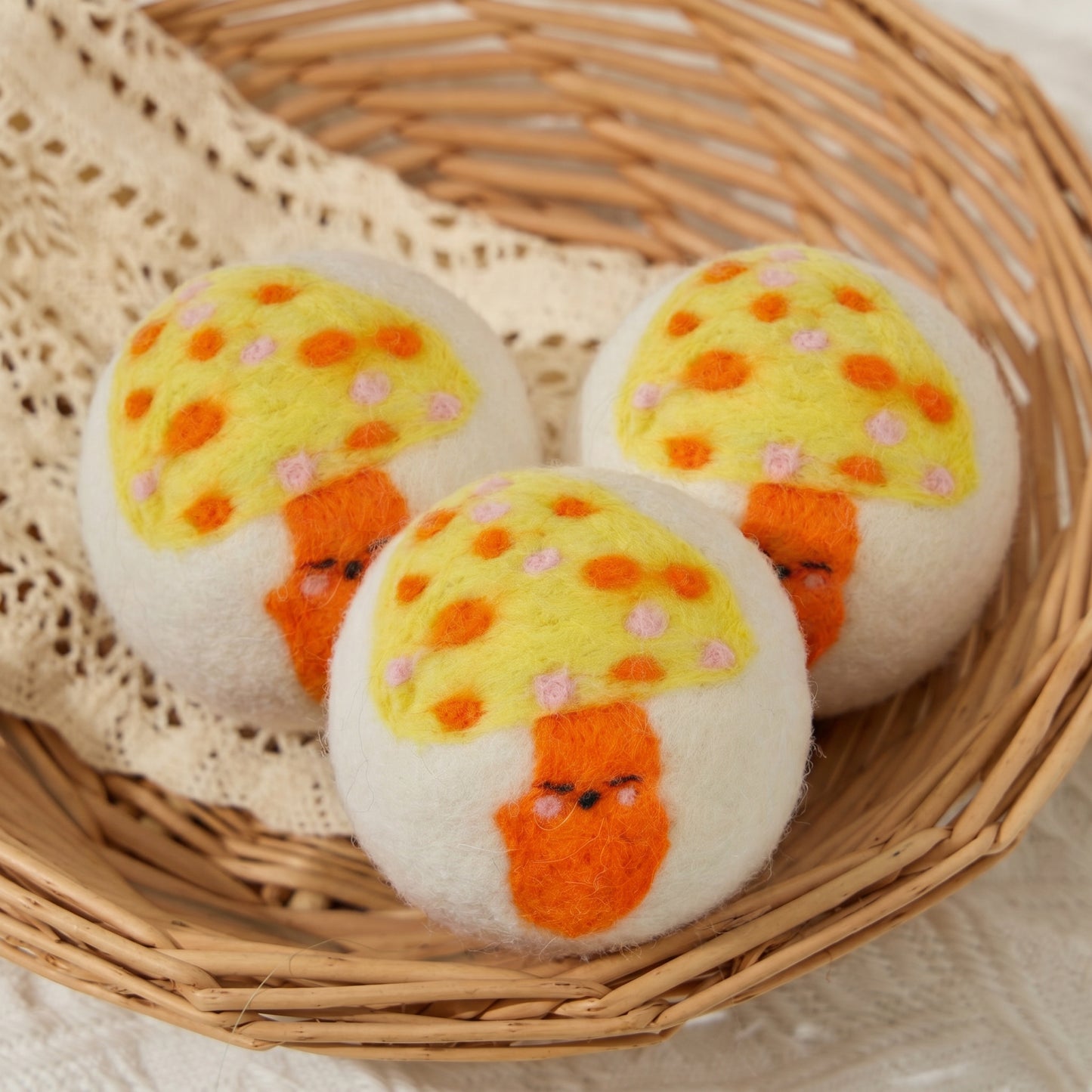 Yellow Mushroom Eco Wool Laundry Dryer Balls - Set of 3