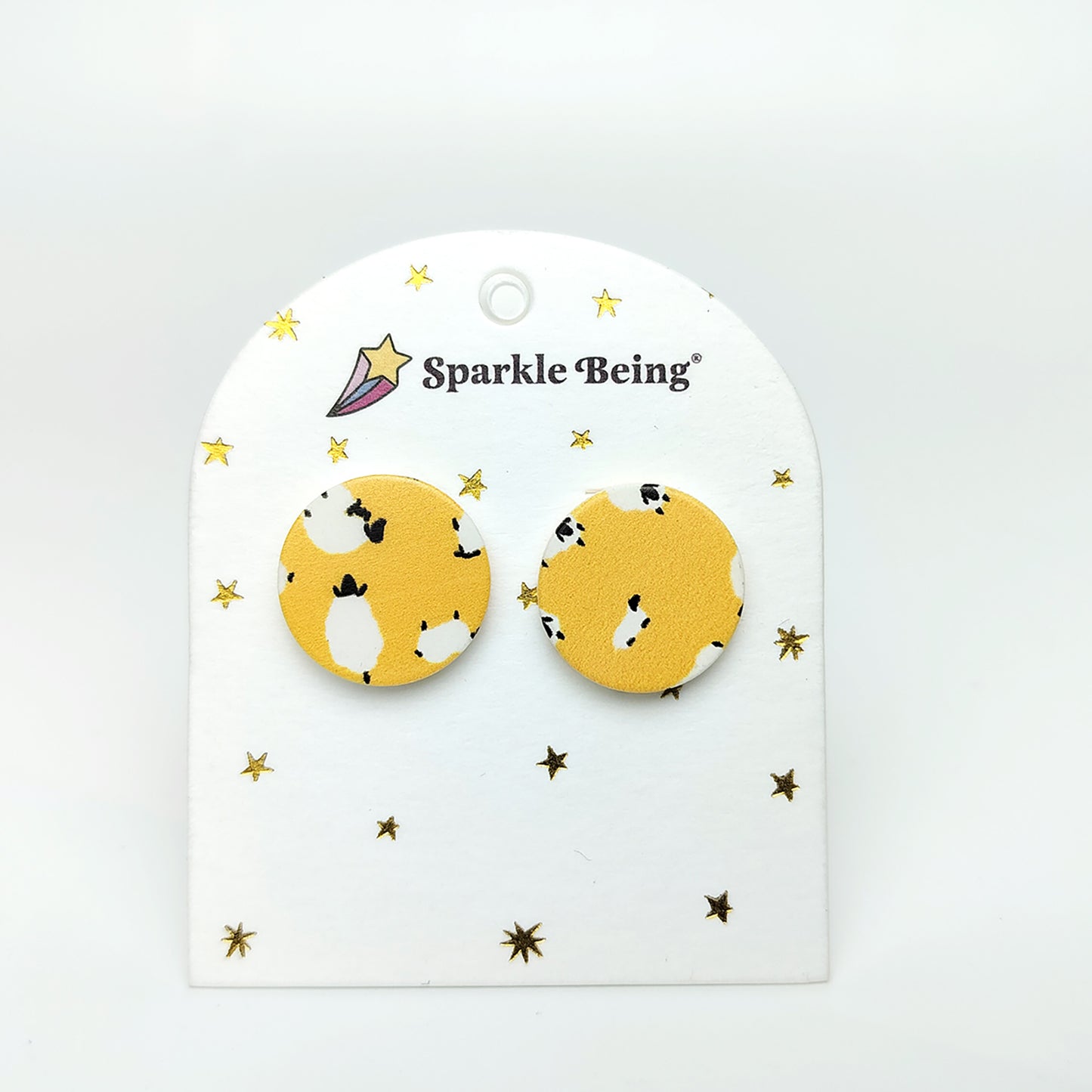 Yellow Sheep Round Acrylic Stud Earrings