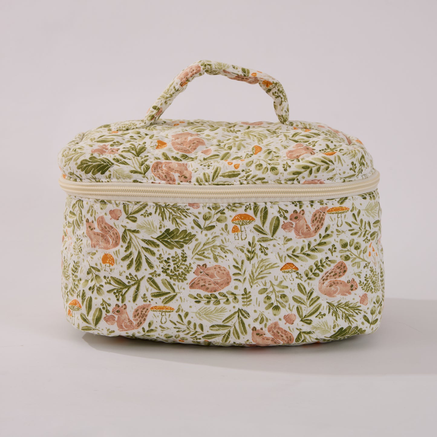 Forest Friends Botanical Quilted Makeup Bag - Small Pouch Travel Toiletry Organizer