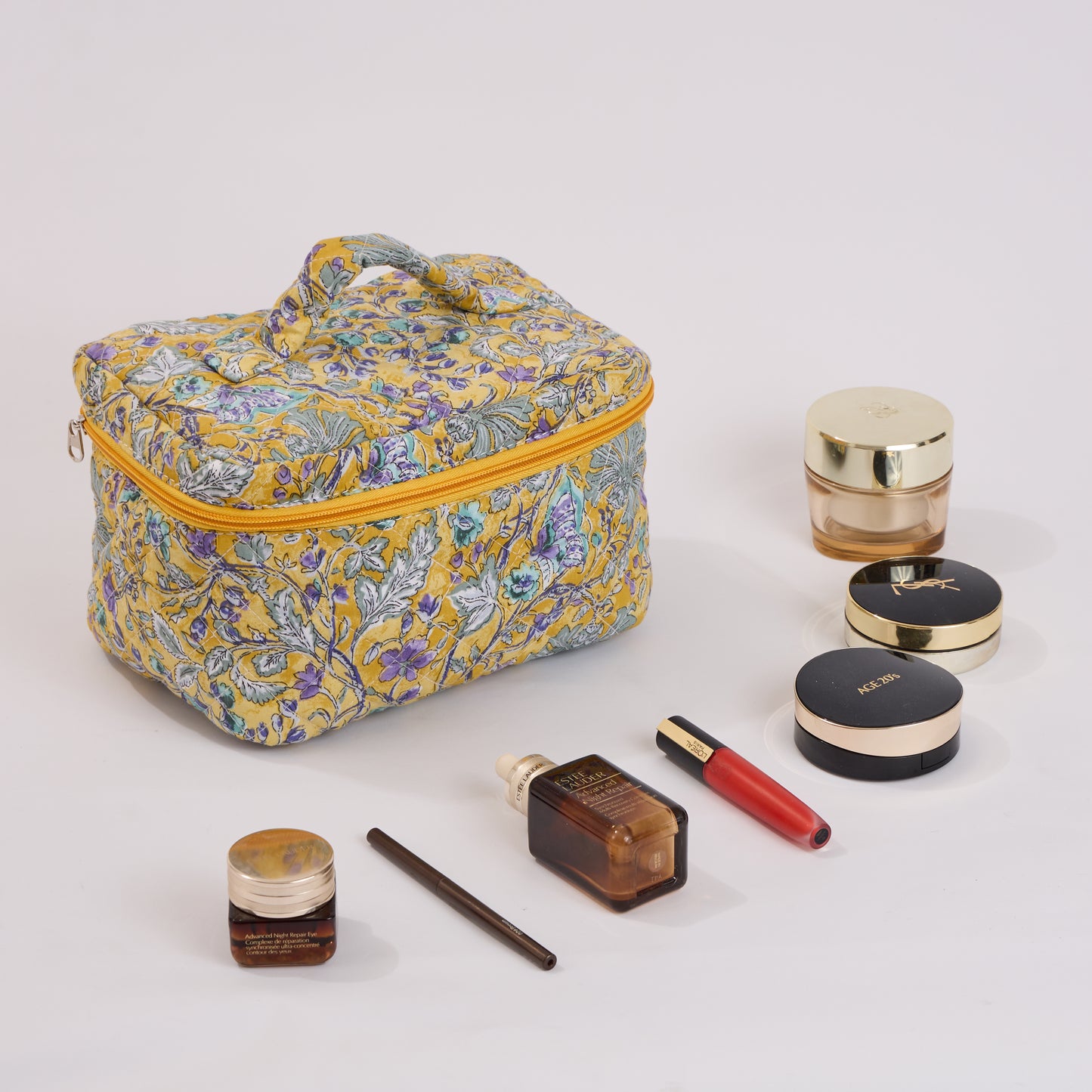 Watercolor Butterfly Quilted Makeup Bag - Small Pouch Travel Toiletry Organizer