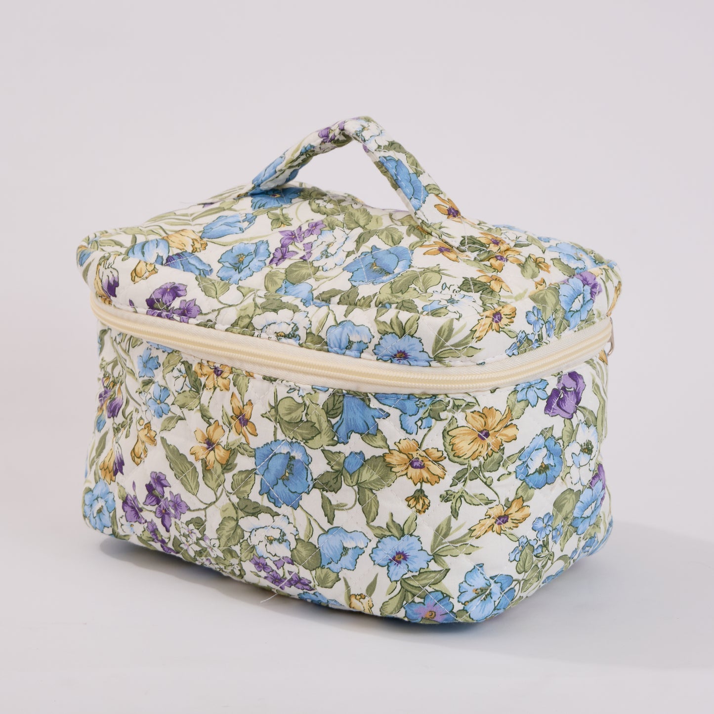 Countryside Wildflowers Quilted Makeup Bag - Small Pouch Travel Toiletry Organizer
