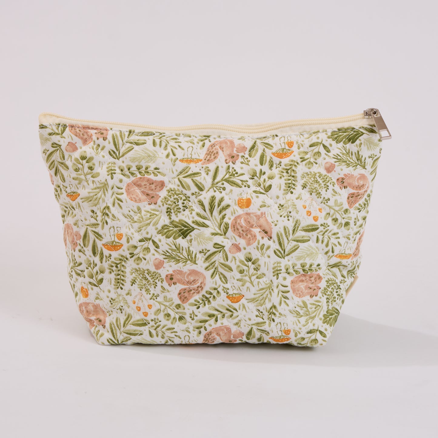 Forest Friends Botanical Quilted Makeup Bag - Small Pouch Travel Toiletry Organizer