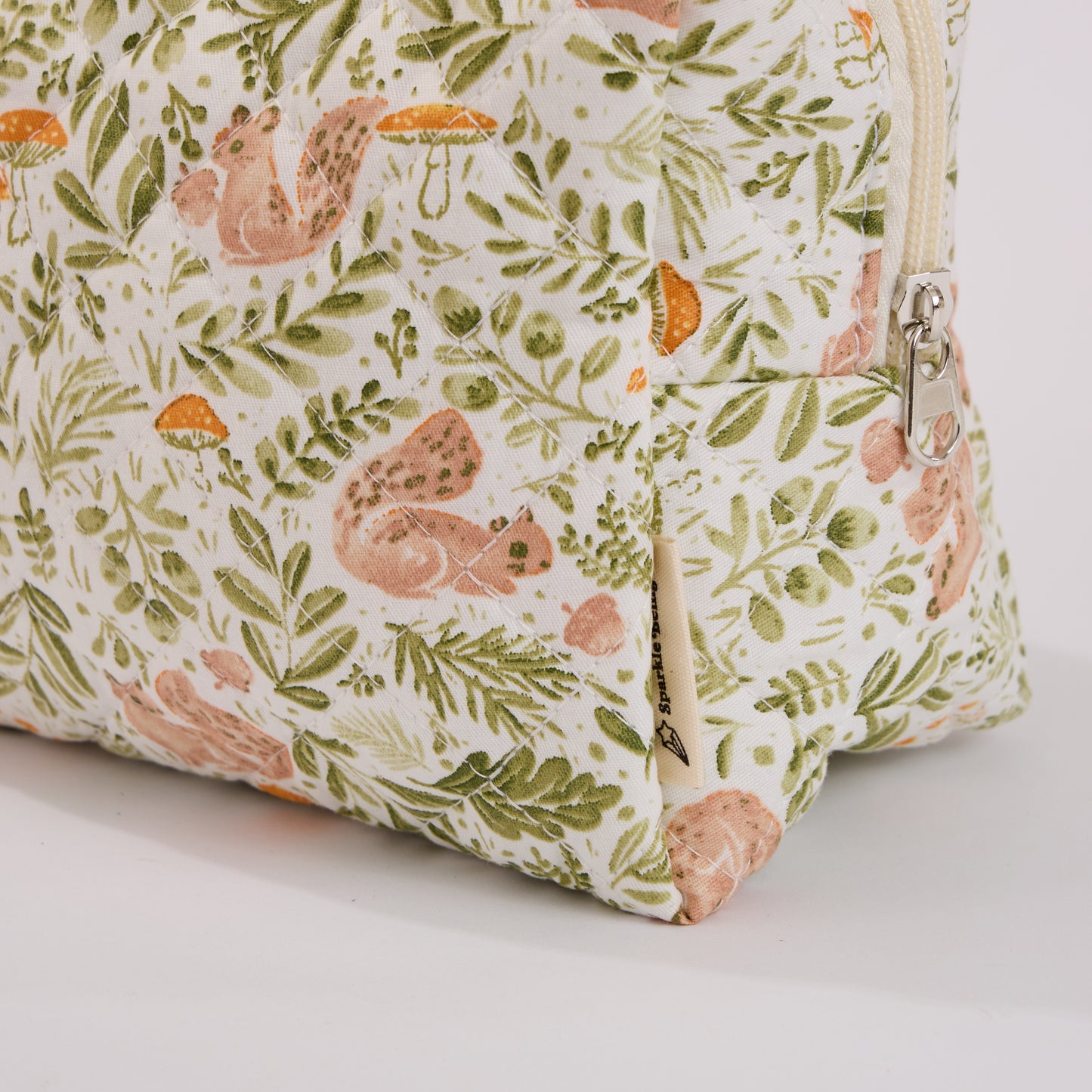 Forest Friends Botanical Quilted Makeup Bag - Small Pouch Travel Toiletry Organizer